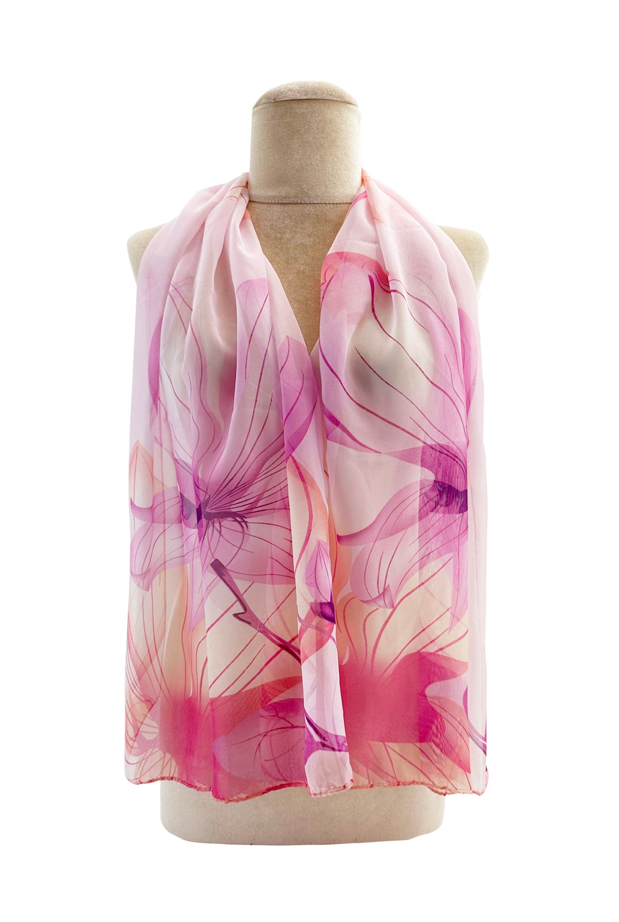 SF2433-011 Wild Lily Flower Print Chiffon Scarf