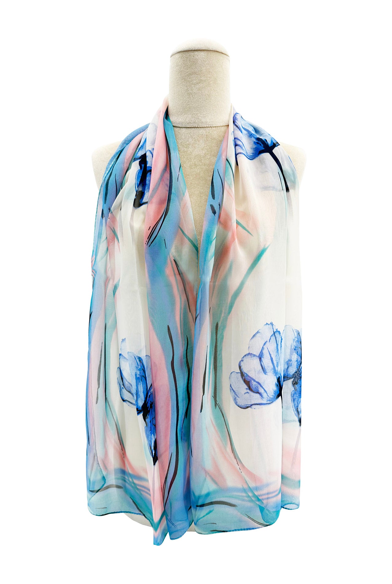 SF2433-012 Tropical Floral Canvas Print Chiffon Scarf