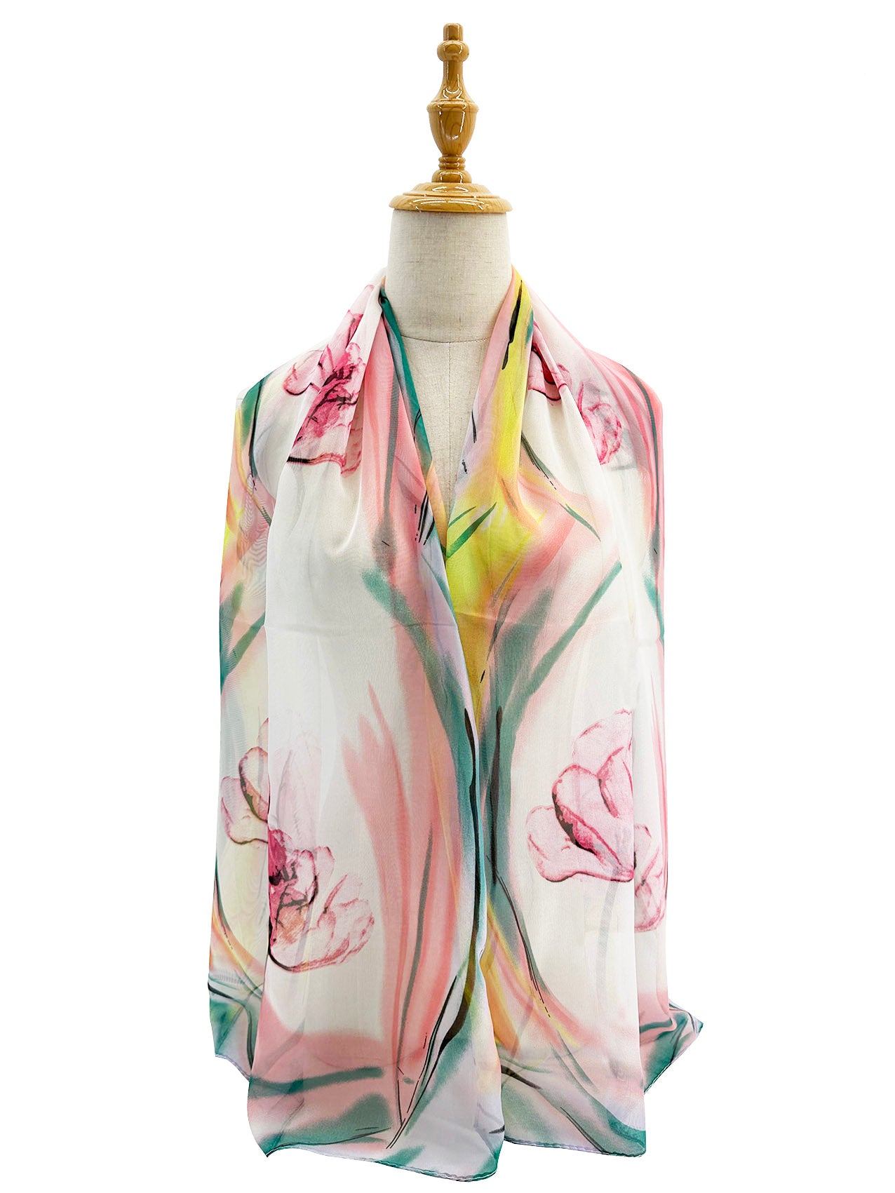 SF2433-012 Tropical Floral Canvas Print Chiffon Scarf