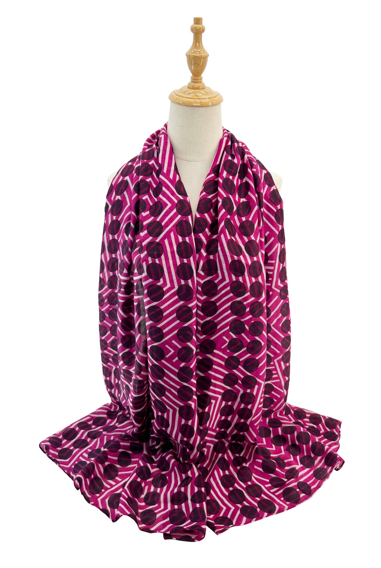 SF2492-060 Polka Dot & Stripes Printing Cotton Mix Scarf