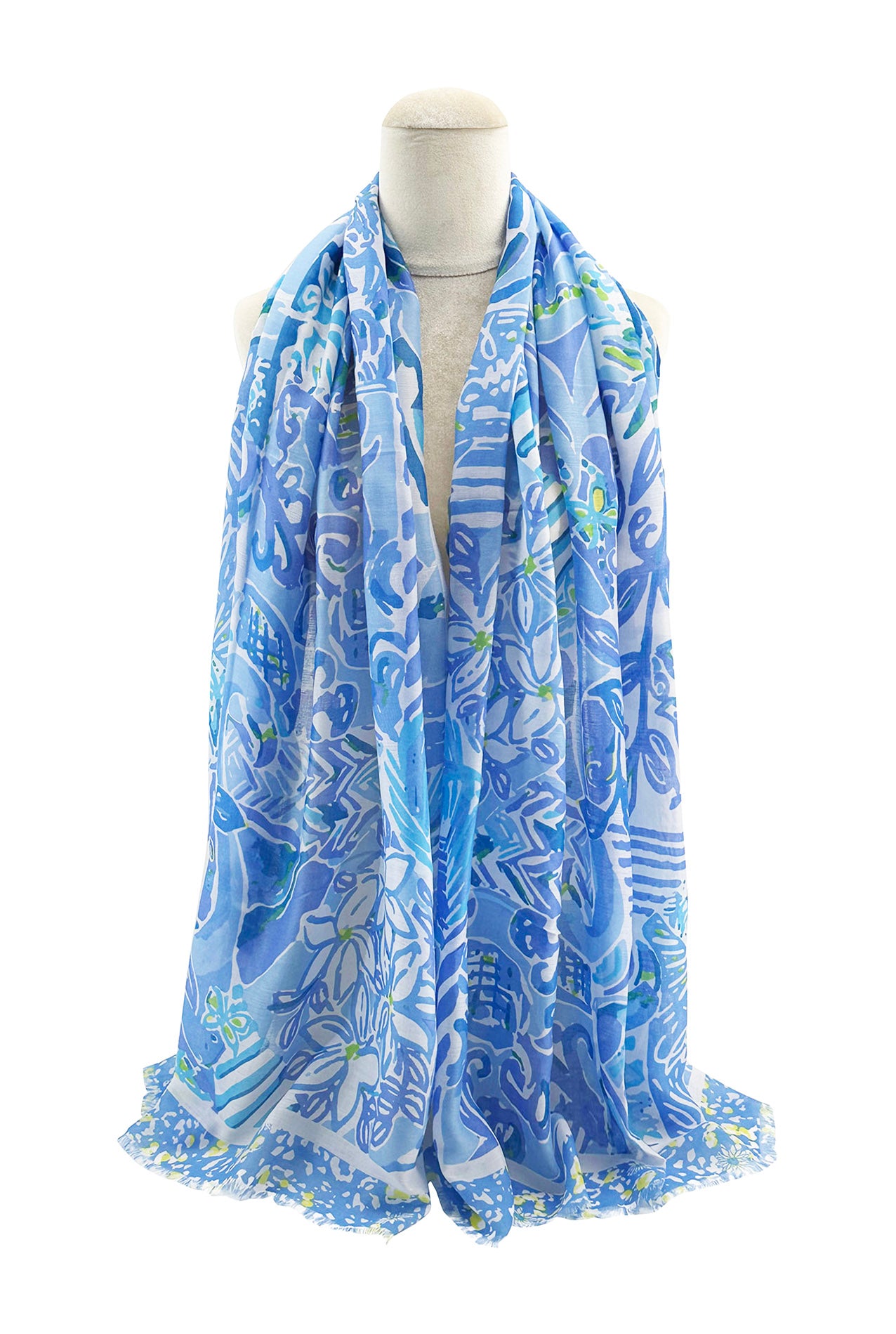 SF2495-041 Soft Scarf with Abstract Marine Life Print