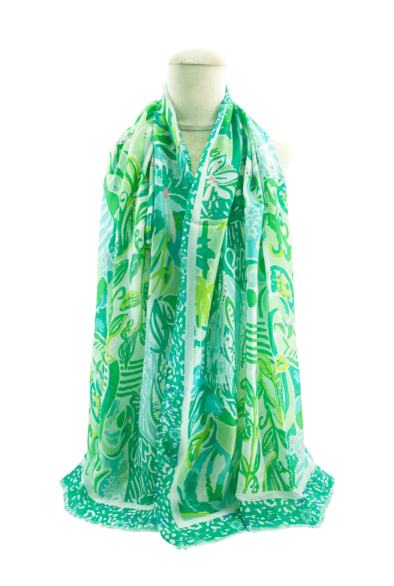 SF2495-041 Soft Scarf with Abstract Marine Life Print