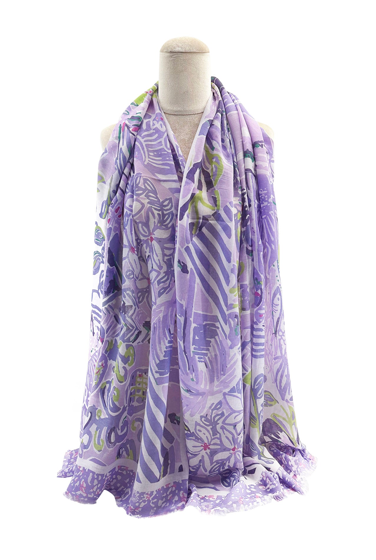 SF2495-041 Soft Scarf with Abstract Marine Life Print