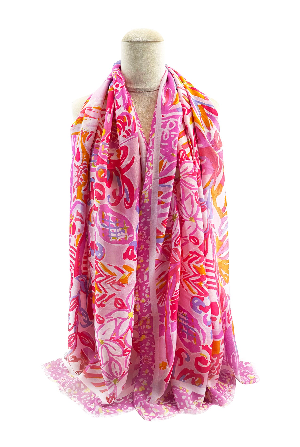 SF2495-041 Soft Scarf with Abstract Marine Life Print