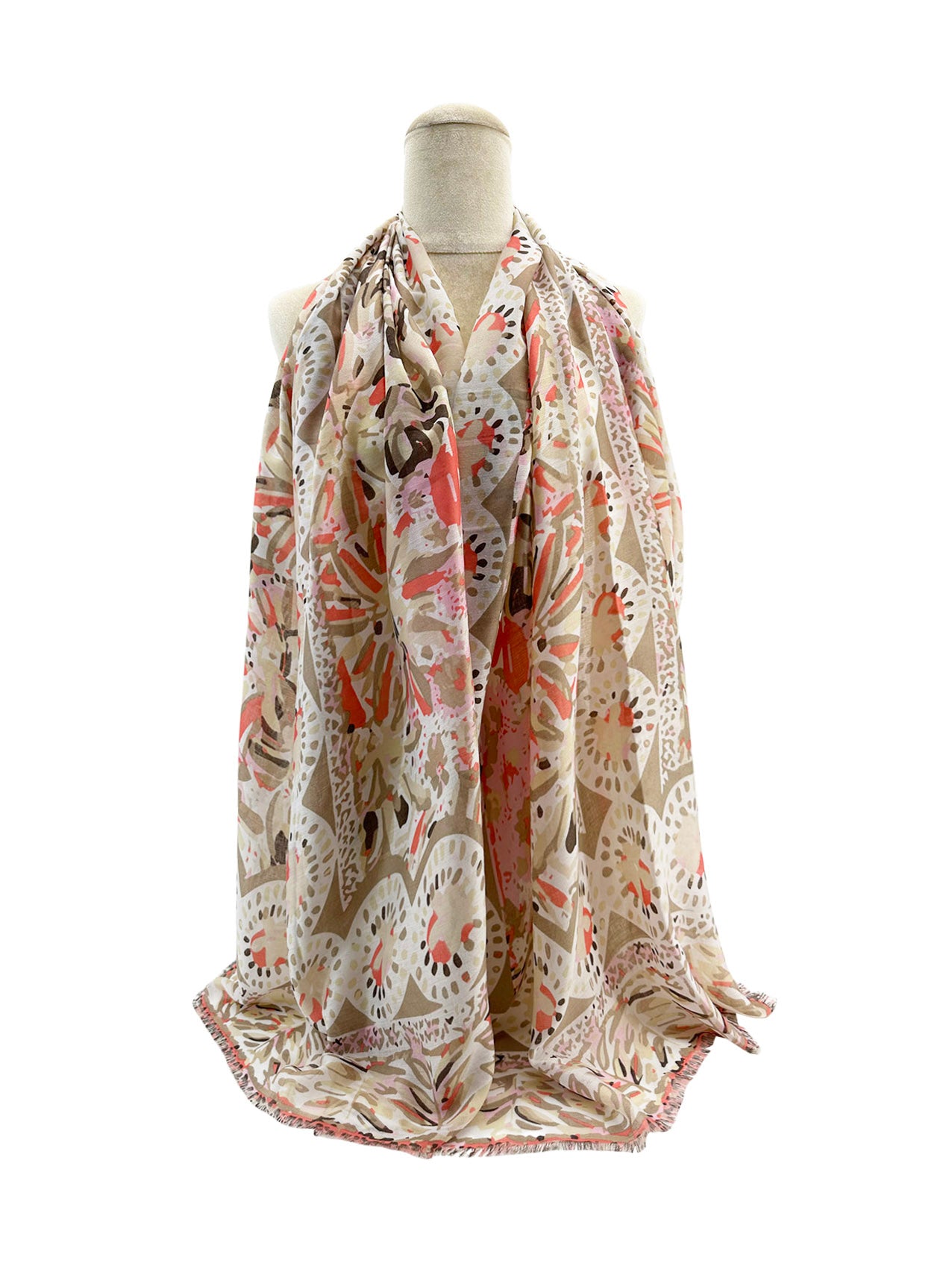 SF2495-043 Soft Scarf with Artistic Floral Drawings Print