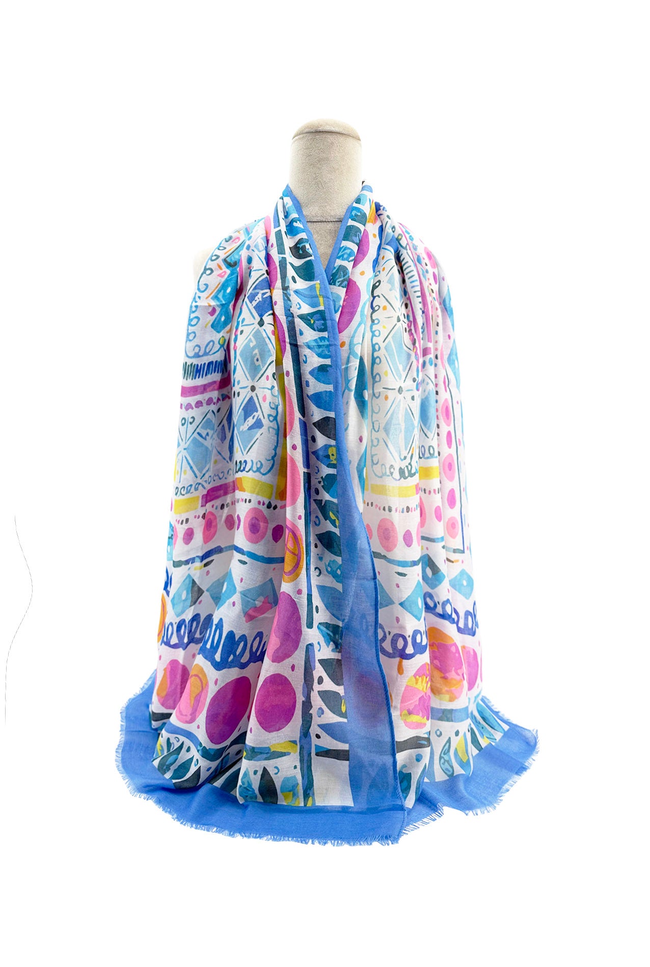 SF2495-053 Soft Scarf with Lines and Geometric Shapes Print