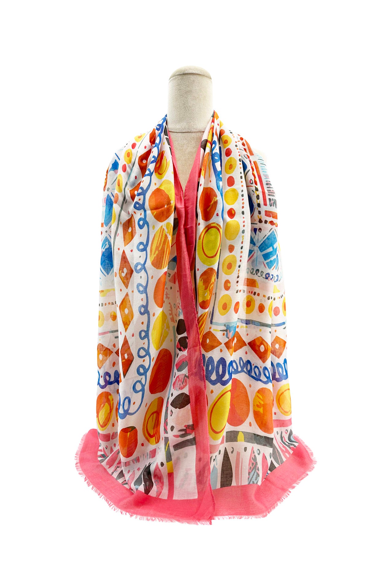 SF2495-053 Soft Scarf with Lines and Geometric Shapes Print