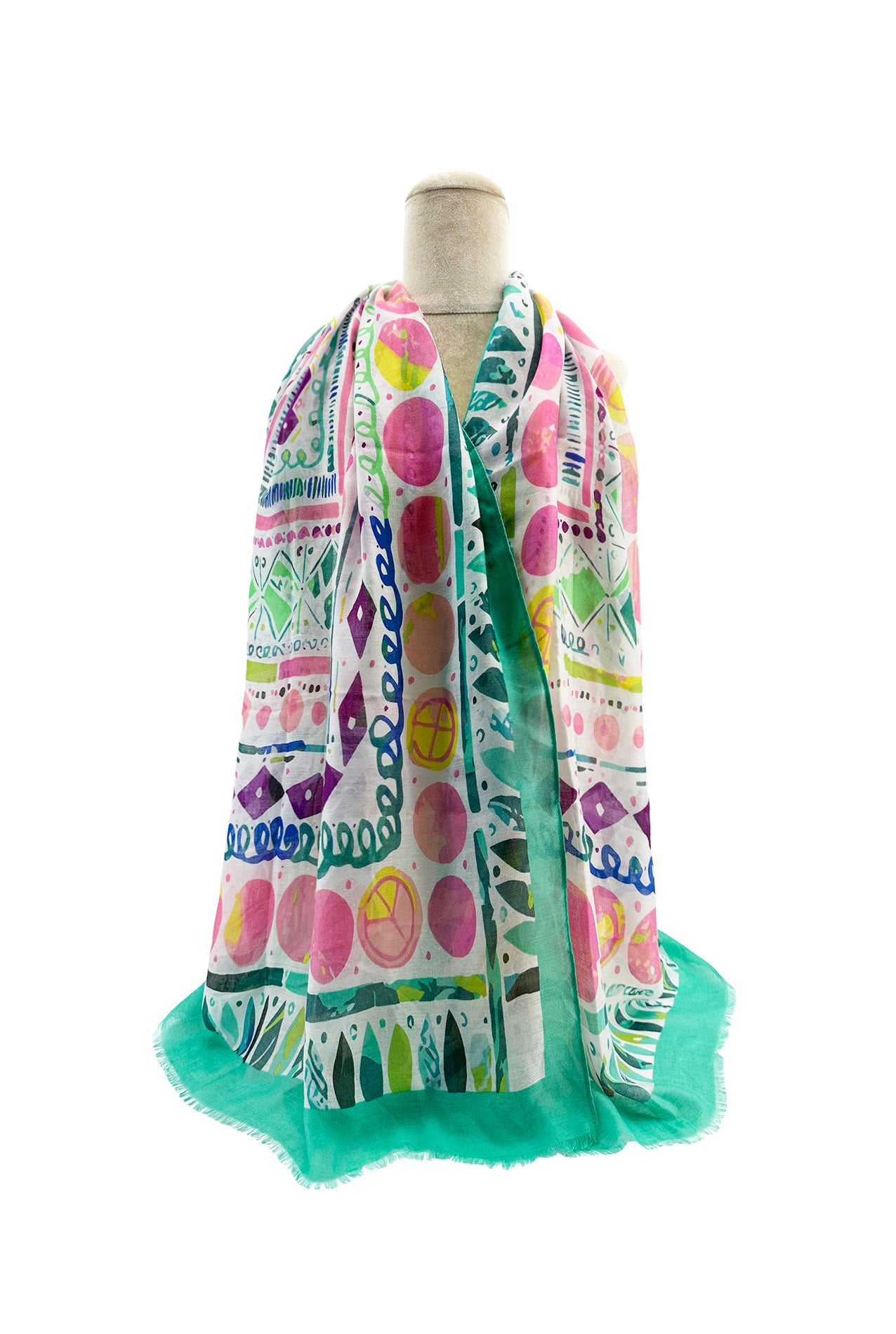 SF2495-053 Soft Scarf with Lines and Geometric Shapes Print