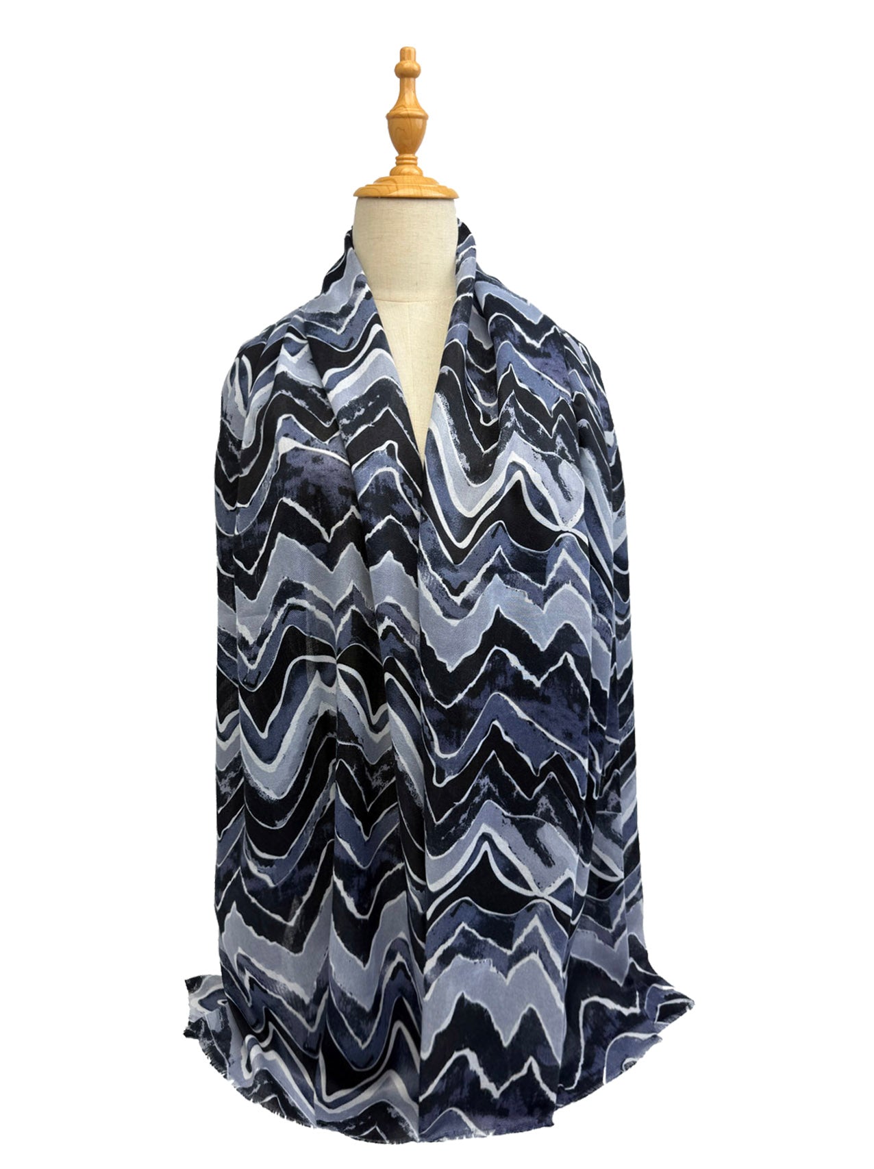 SF25090-297 Zig Zag Lines with Gold Foil Printing Scarf