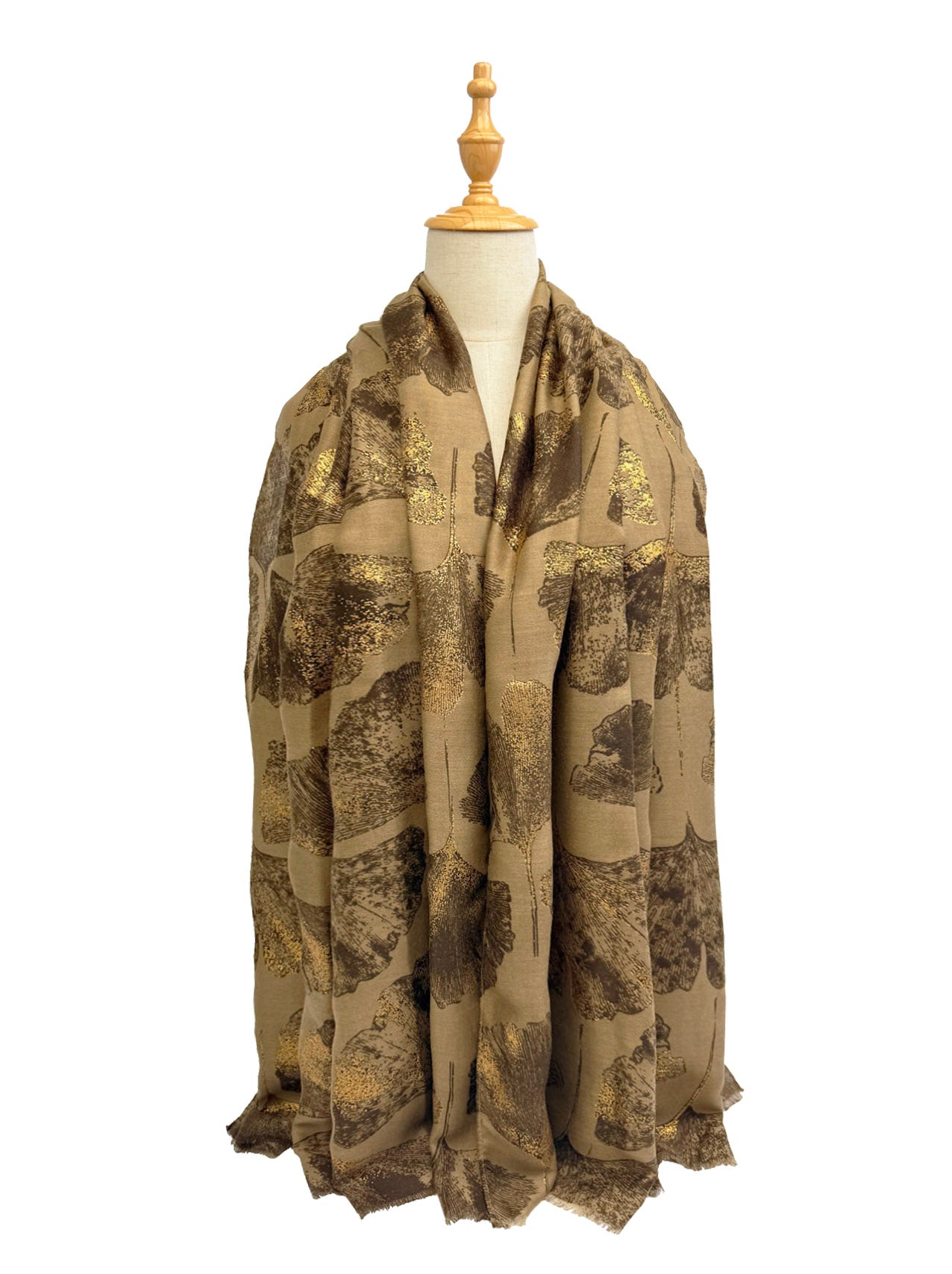 SF25105-285 Ginkgo Leaves Printing Scarf with Gold Foil Accents