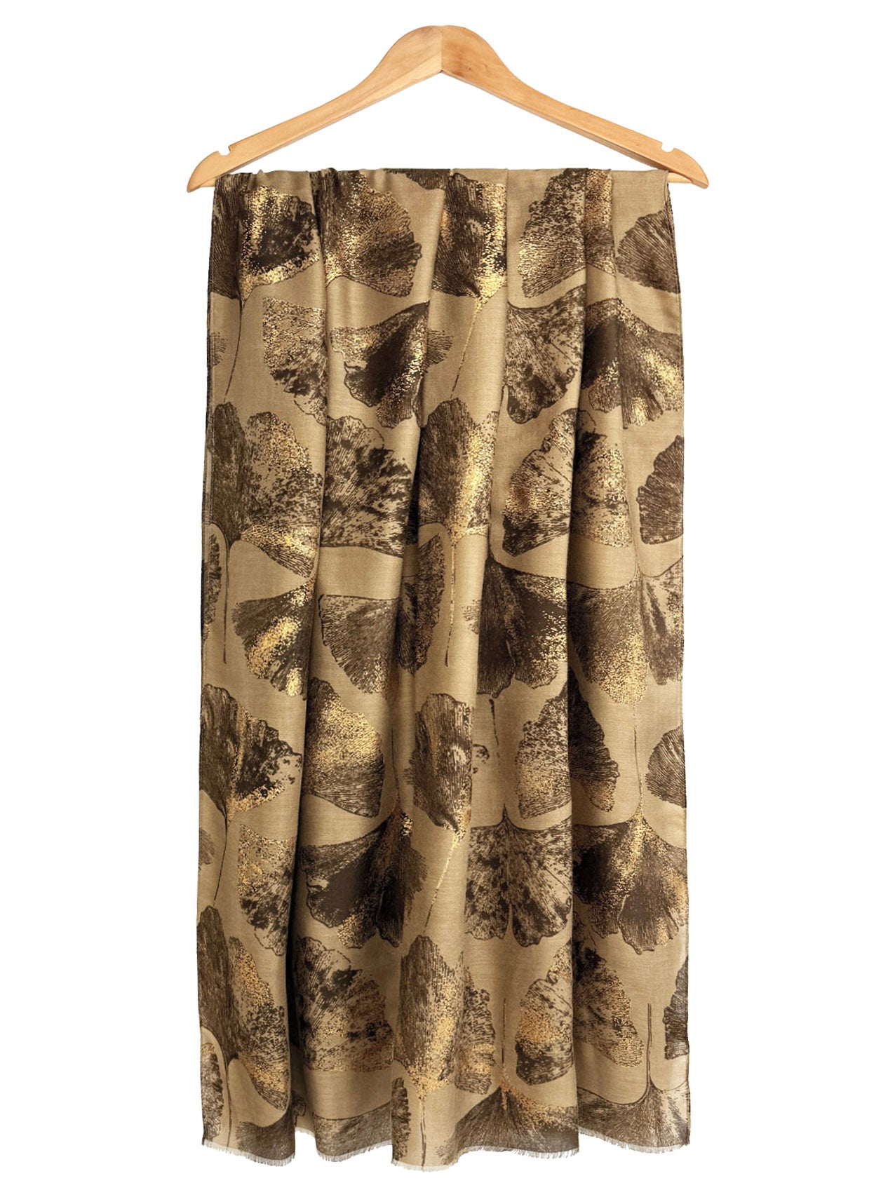 SF25105-285 Ginkgo Leaves Printing Scarf with Gold Foil Accents