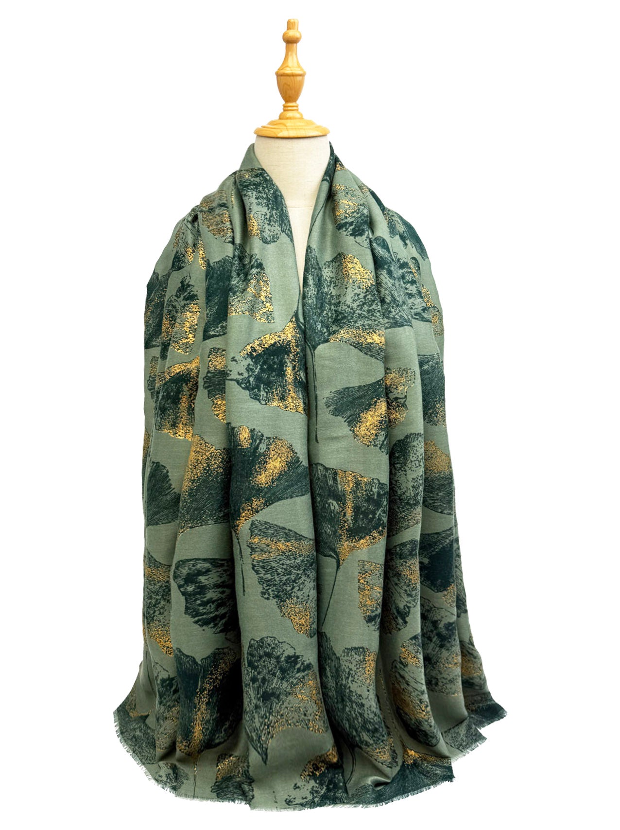 SF25105-285 Ginkgo Leaves Printing Scarf with Gold Foil Accents