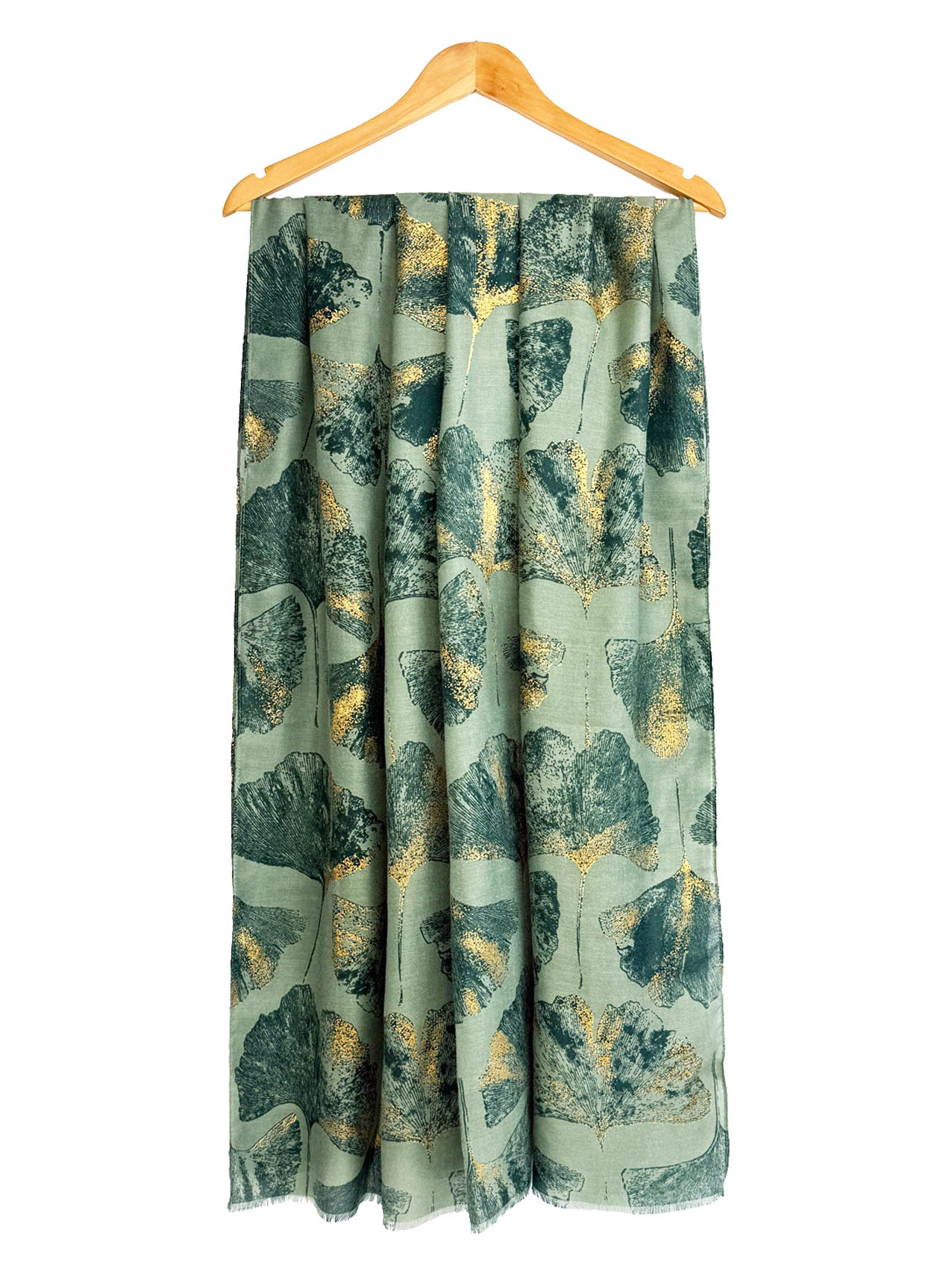 SF25105-285 Ginkgo Leaves Printing Scarf with Gold Foil Accents