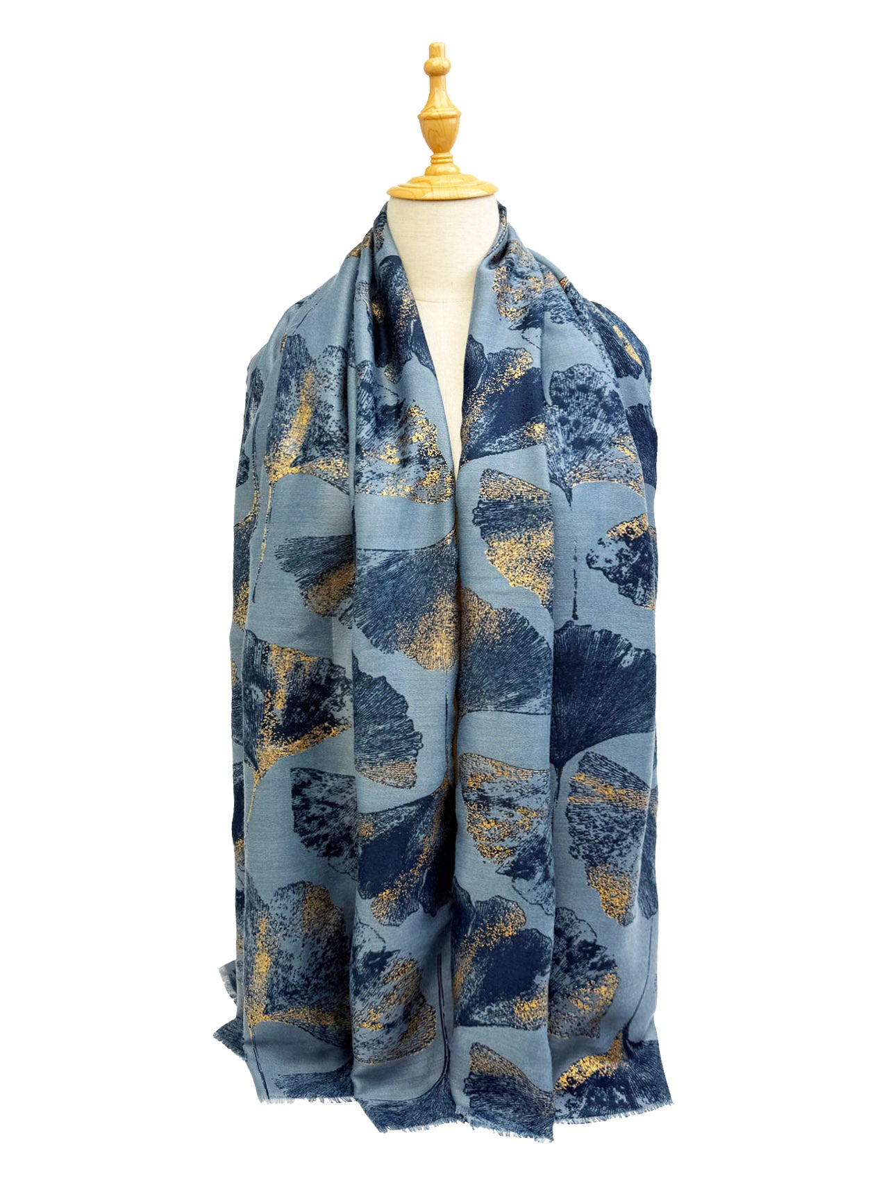 SF25105-285 Ginkgo Leaves Printing Scarf with Gold Foil Accents