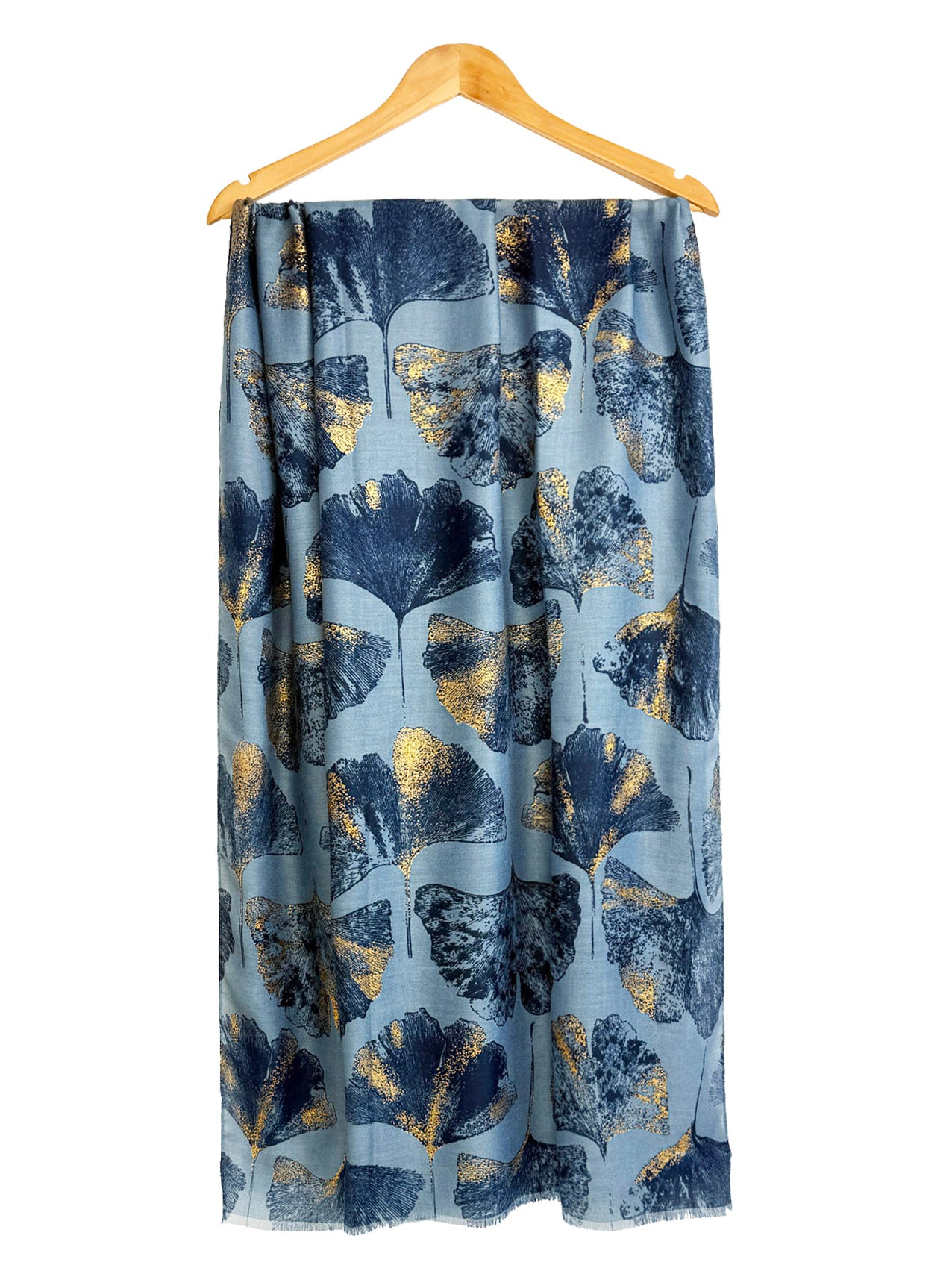 SF25105-285 Ginkgo Leaves Printing Scarf with Gold Foil Accents