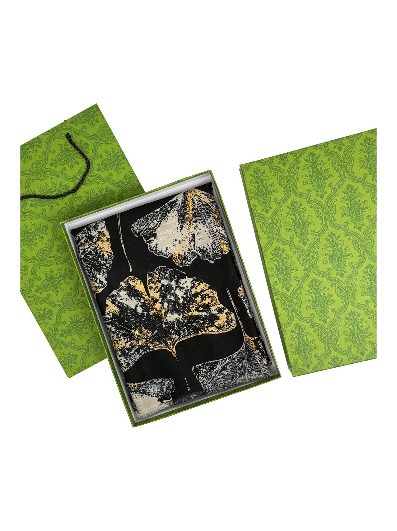 SF25105-285 Ginkgo Leaves Printing Scarf with Gold Foil Accents