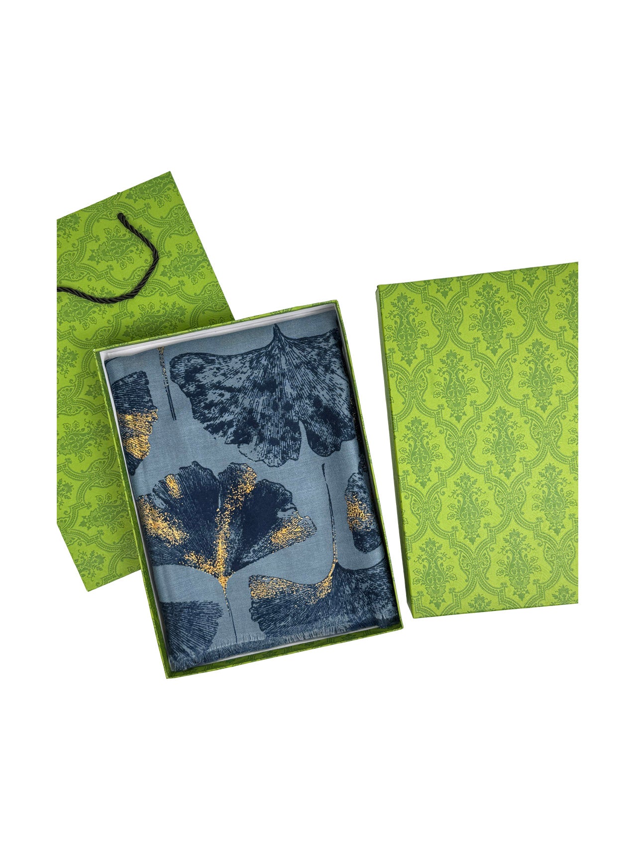 SF25105-285 Ginkgo Leaves Printing Scarf with Gold Foil Accents