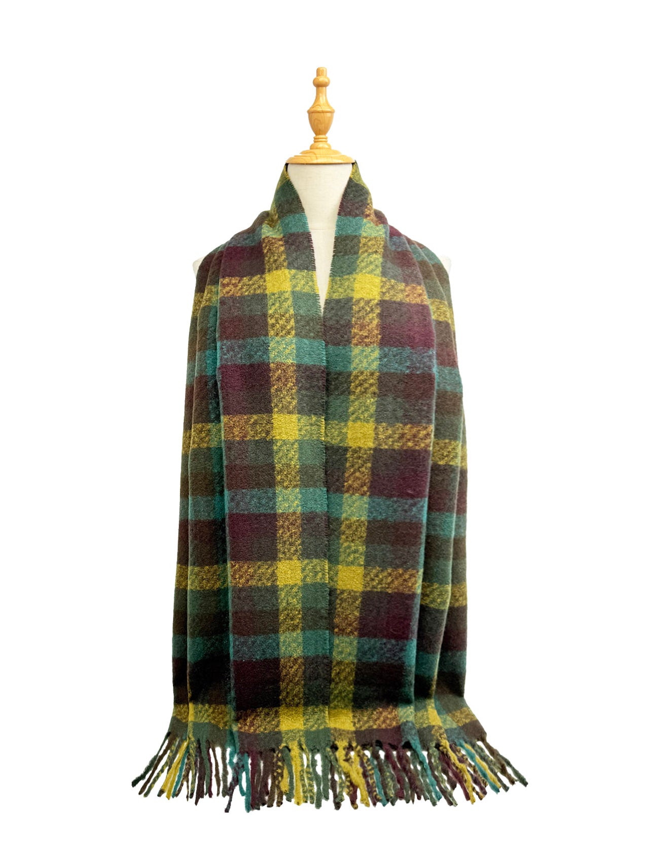 SF25125-226 Plaid Check Printing Scarf with Tassels