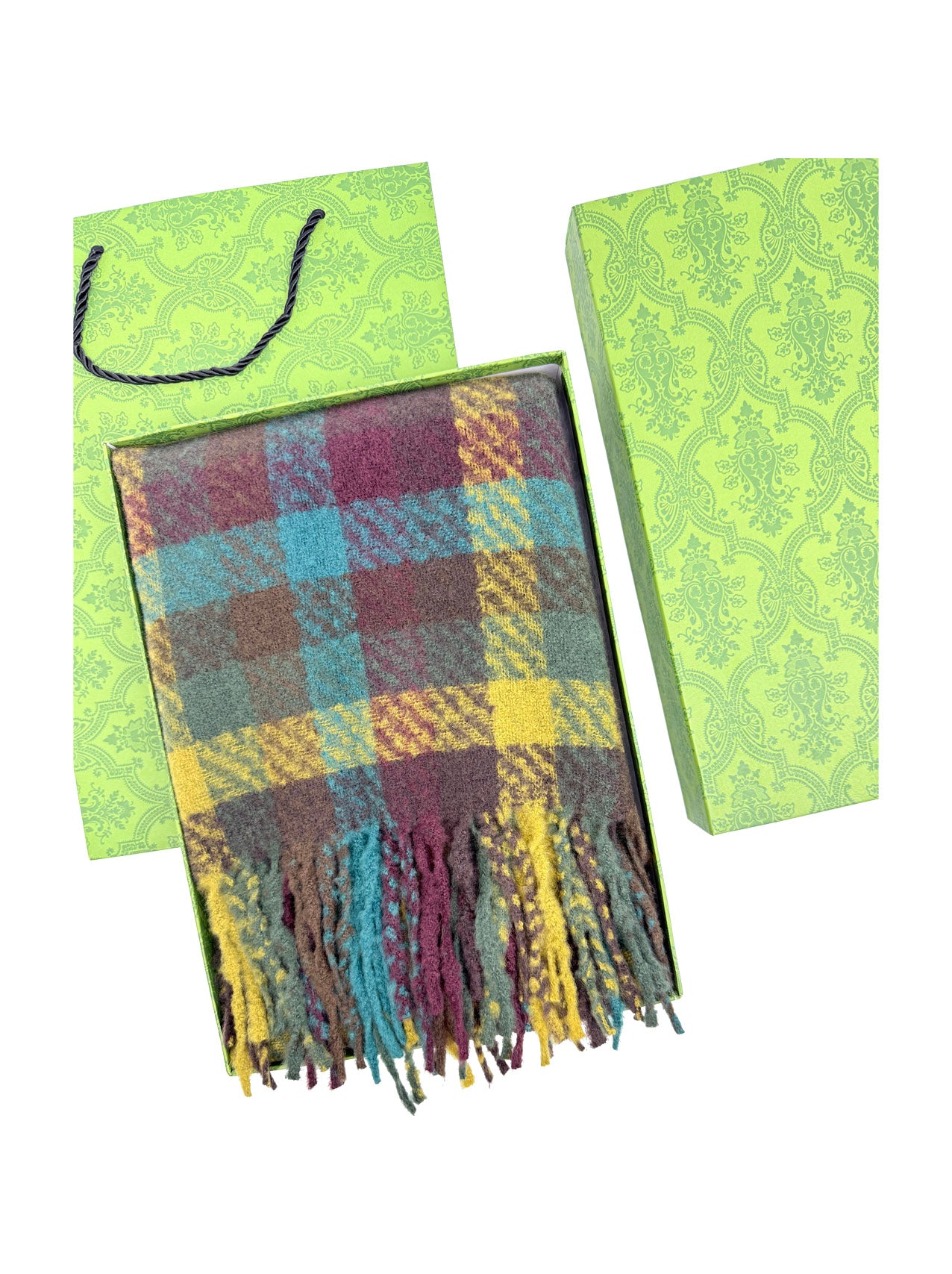 SF25125-226 Plaid Check Printing Scarf with Tassels