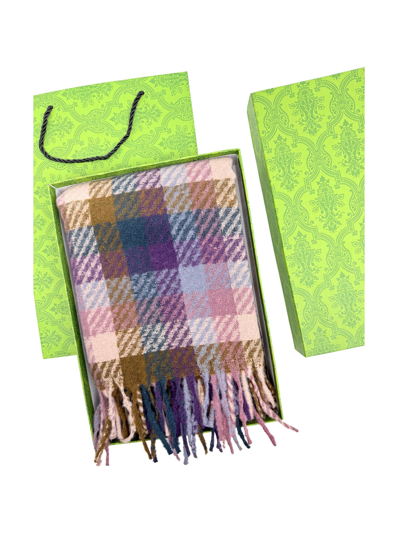 SF25125-226 Plaid Check Printing Scarf with Tassels