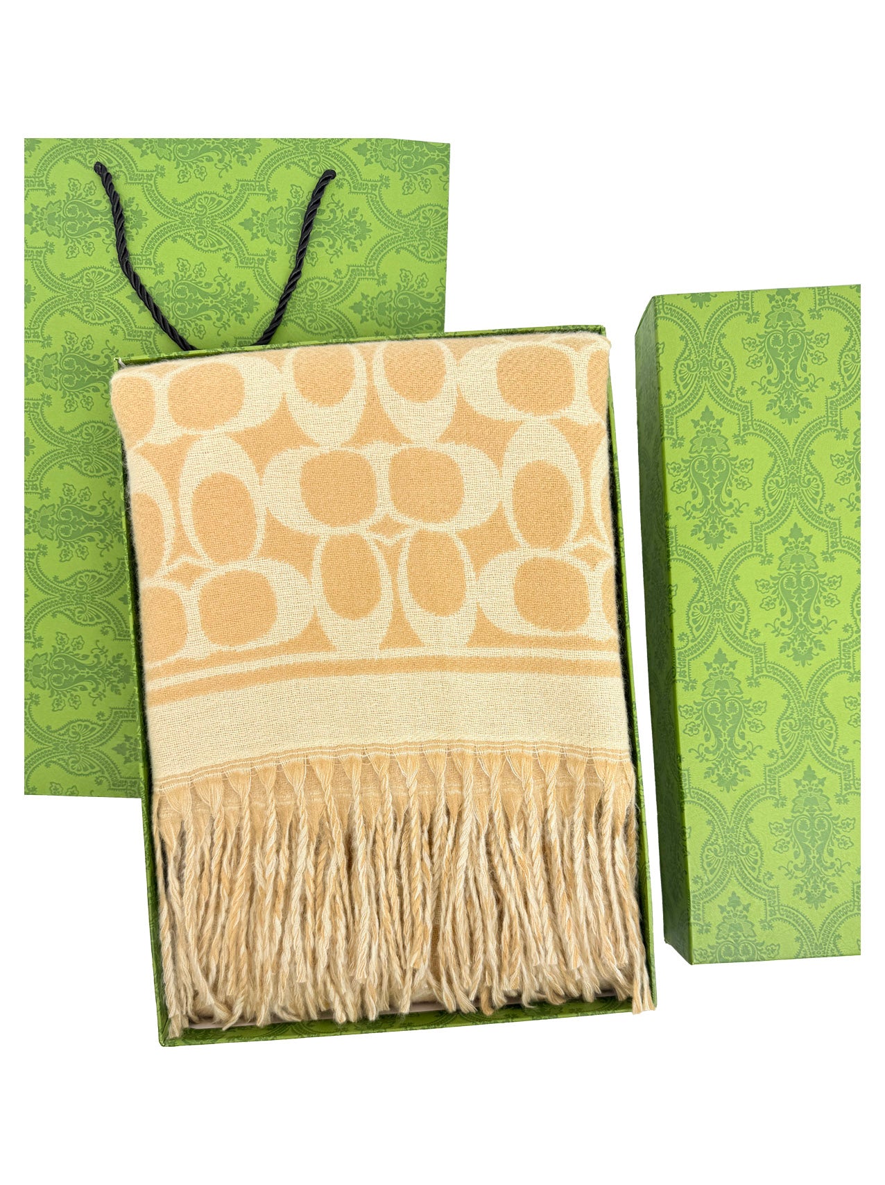 SF25130-194 Soft Interlocking Cs Printing Scarf with Tassels