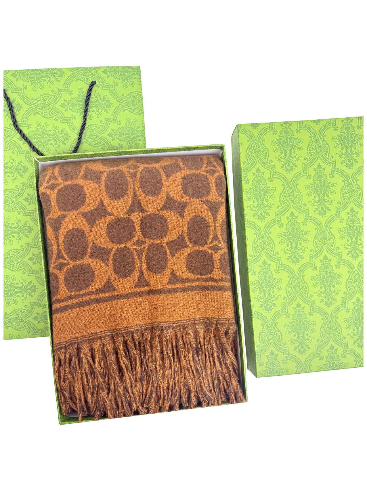 SF25130-194 Soft Interlocking Cs Printing Scarf with Tassels