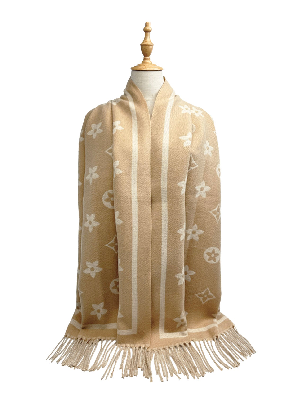 SF25130-197 Monogram Floral Printing Scarf with Tassels