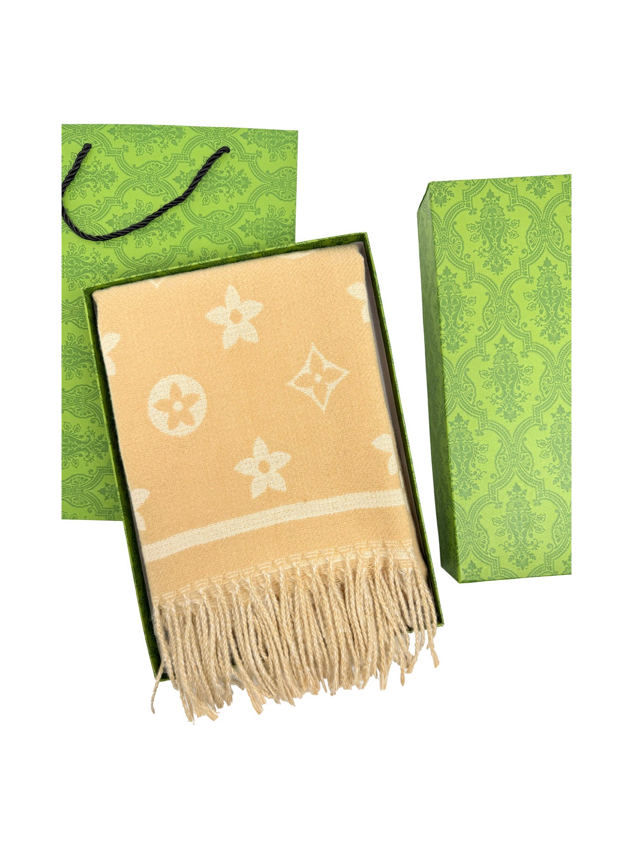 SF25130-197 Monogram Floral Printing Scarf with Tassels