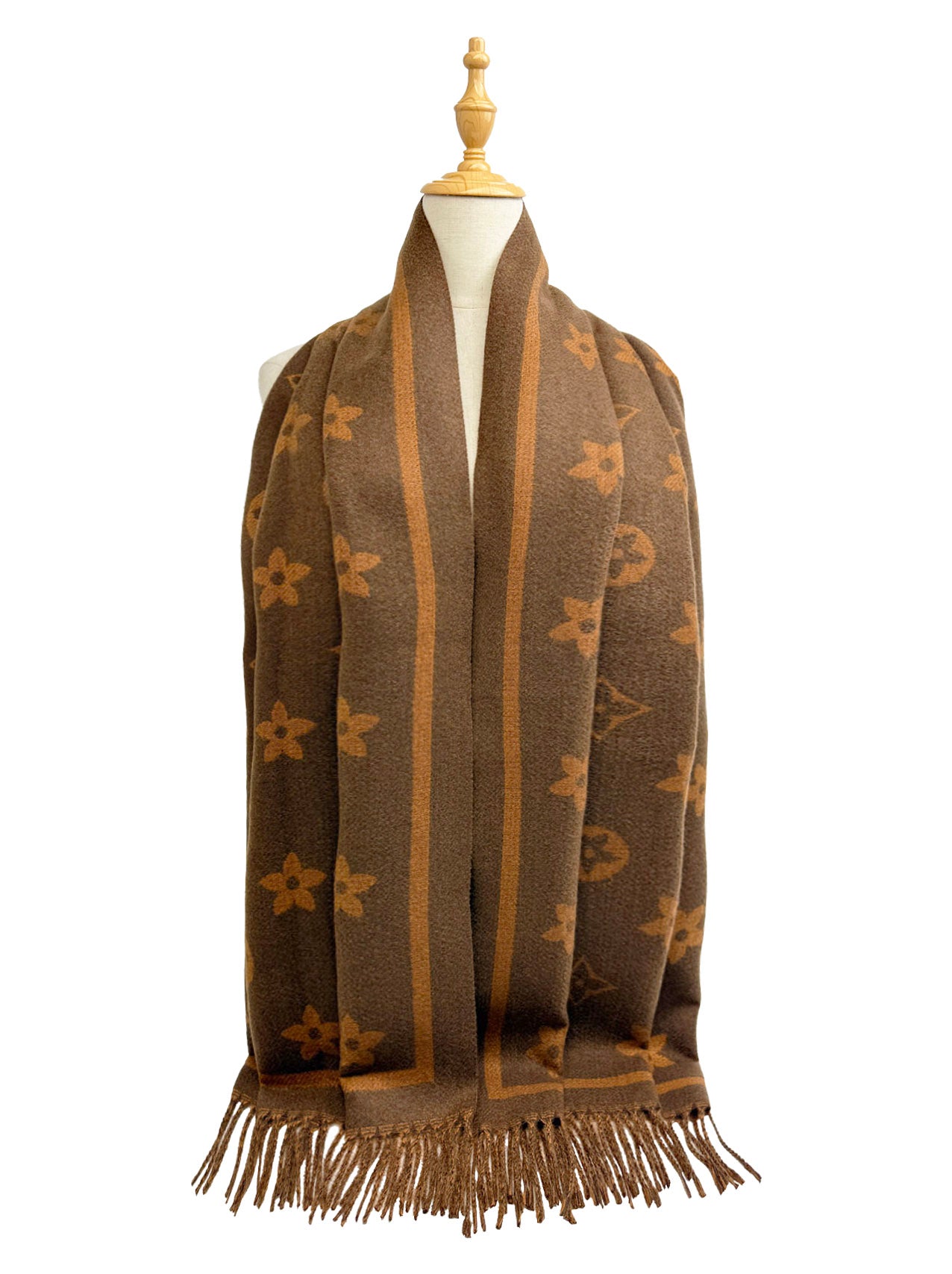 SF25130-197 Monogram Floral Printing Scarf with Tassels
