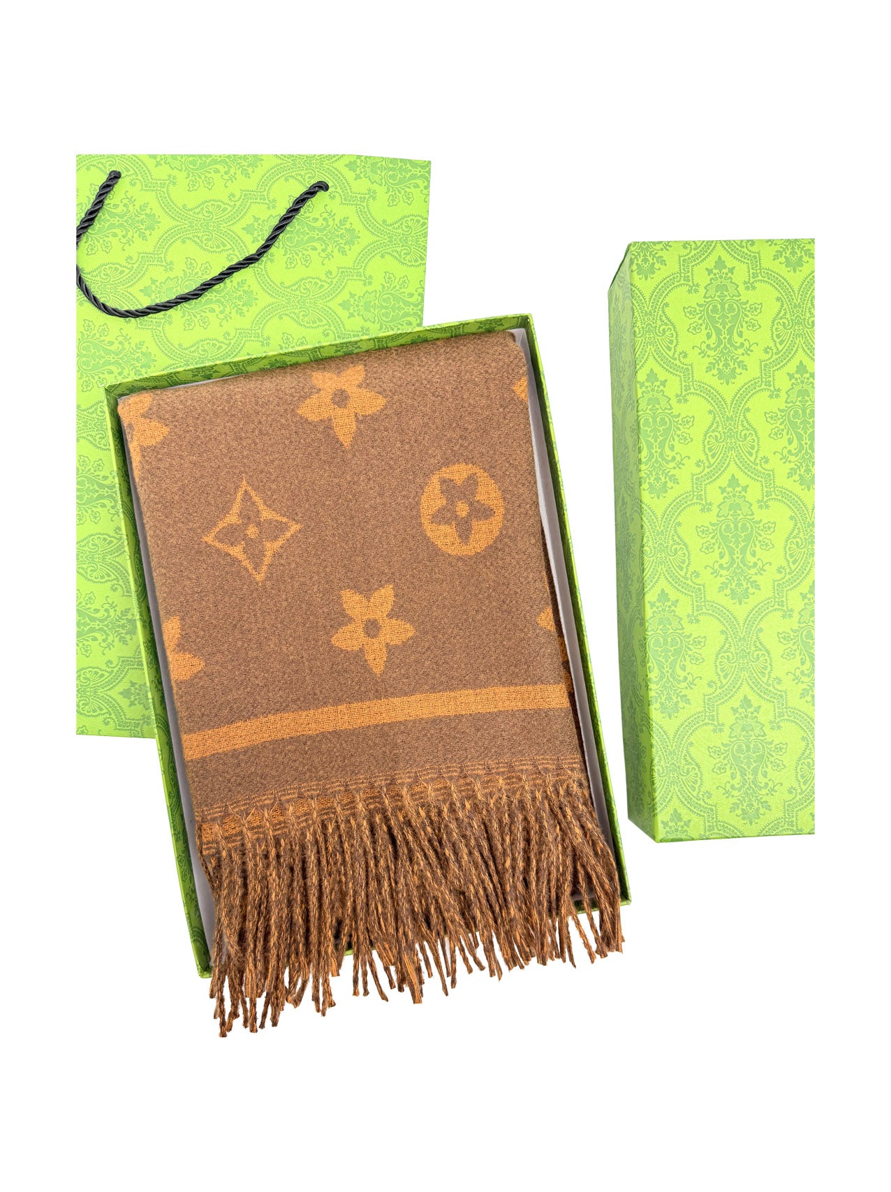 SF25130-197 Monogram Floral Printing Scarf with Tassels