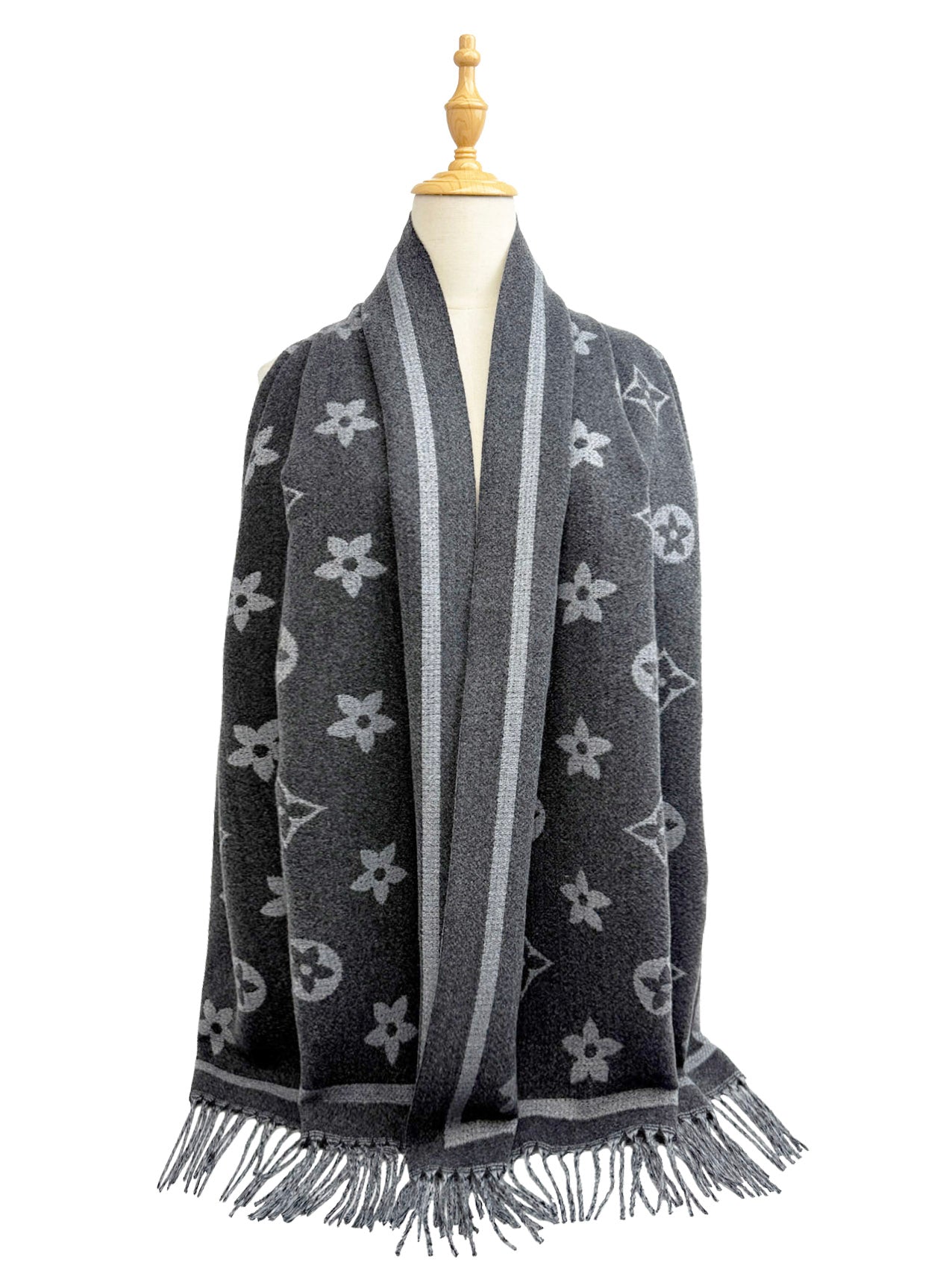 SF25130-197 Monogram Floral Printing Scarf with Tassels