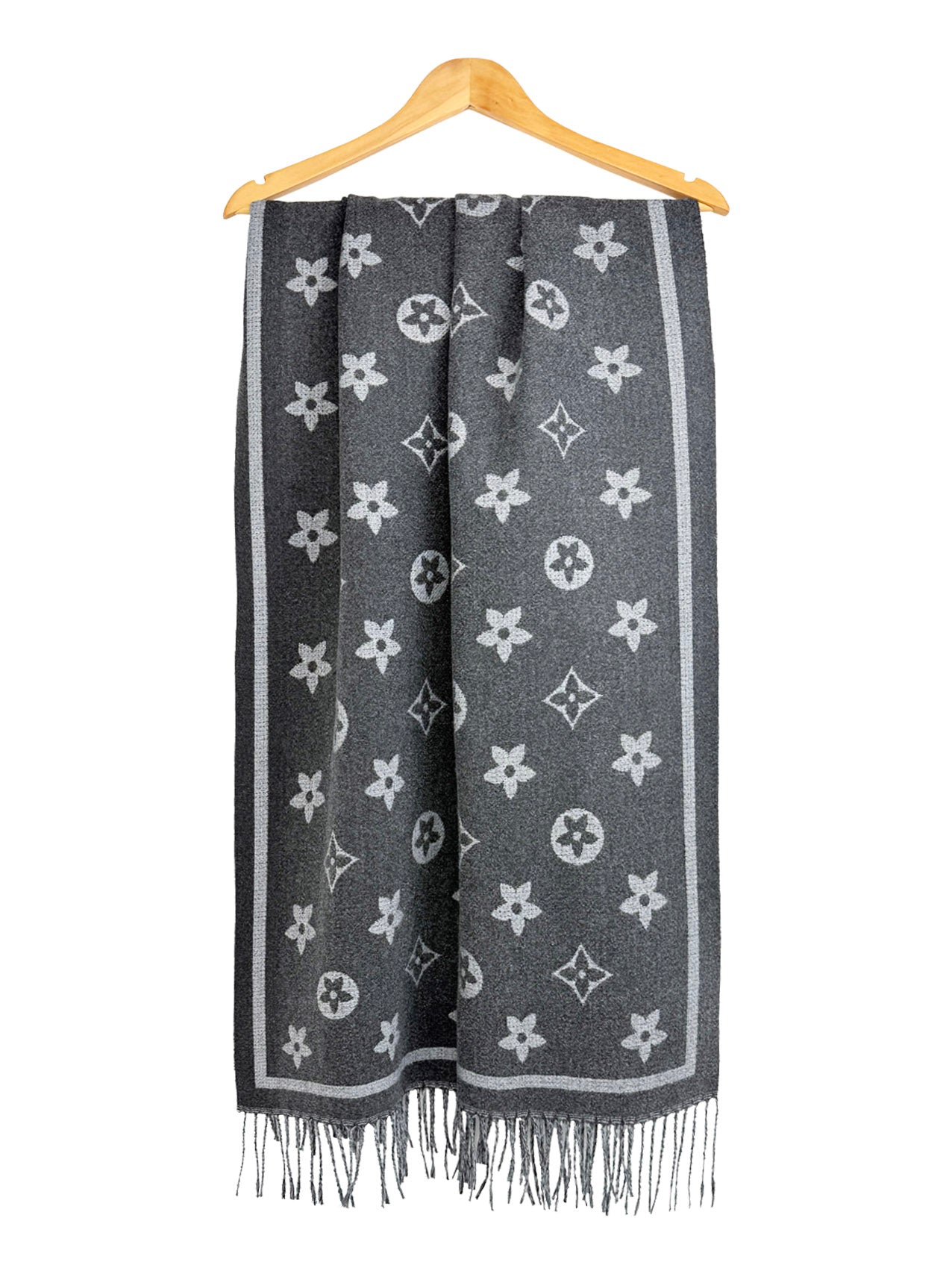 SF25130-197 Monogram Floral Printing Scarf with Tassels