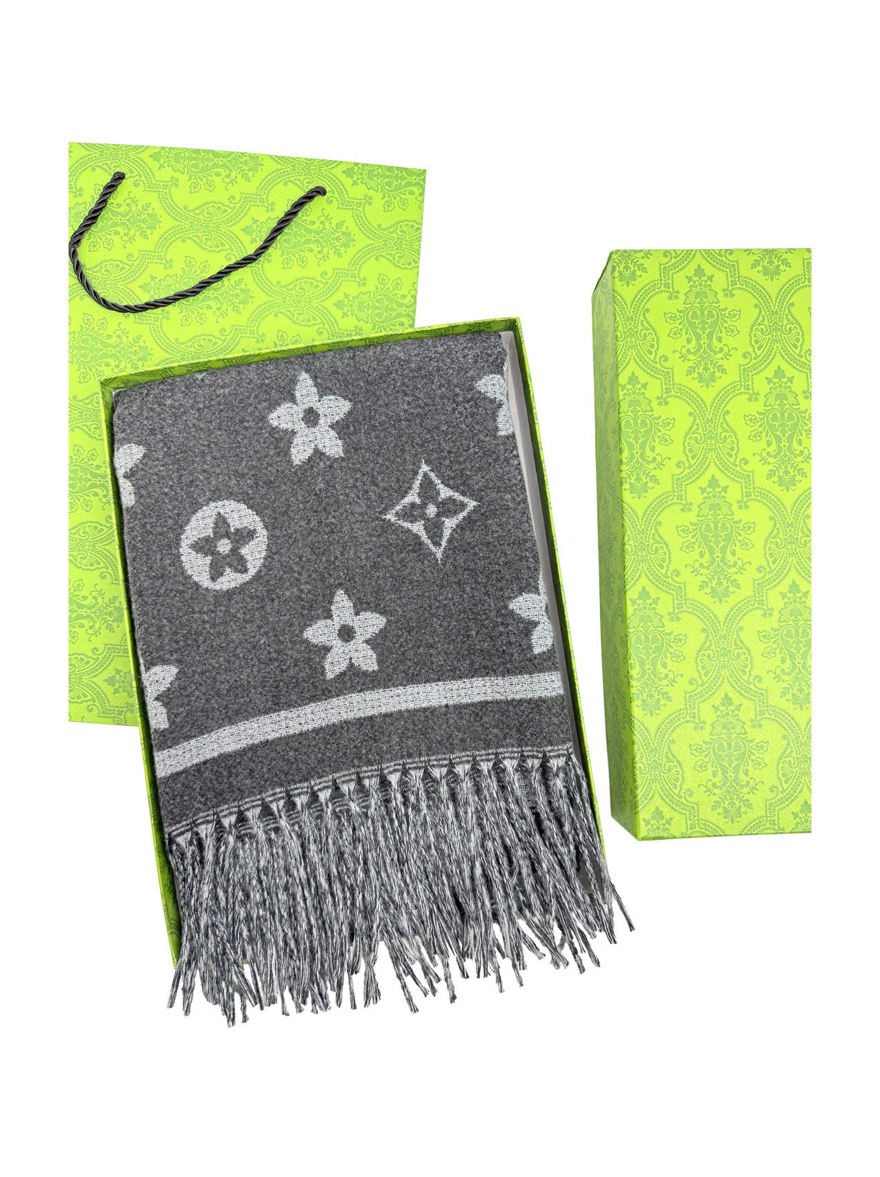 SF25130-197 Monogram Floral Printing Scarf with Tassels