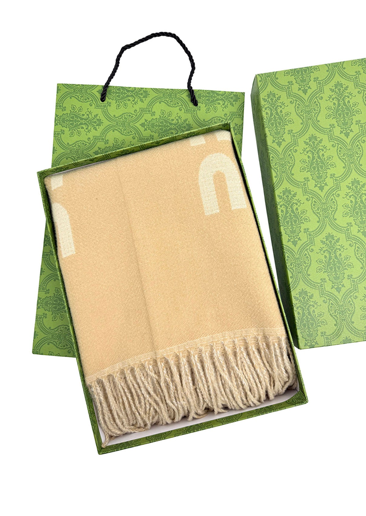 SF25130-198 Soft Monogram Printing Scarf with Tassels