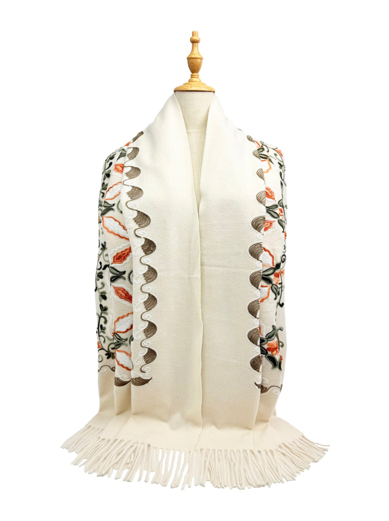 SF25185-228 Floral Pattern Embroidered Scarf with Tassels