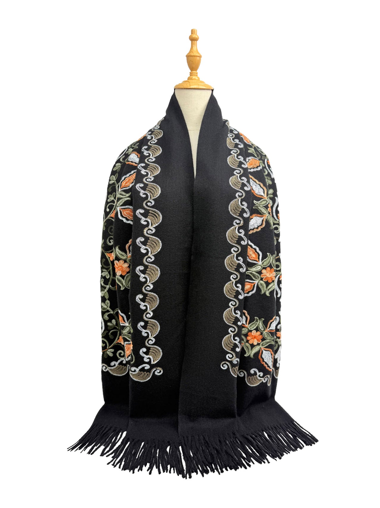SF25185-228 Floral Pattern Embroidered Scarf with Tassels