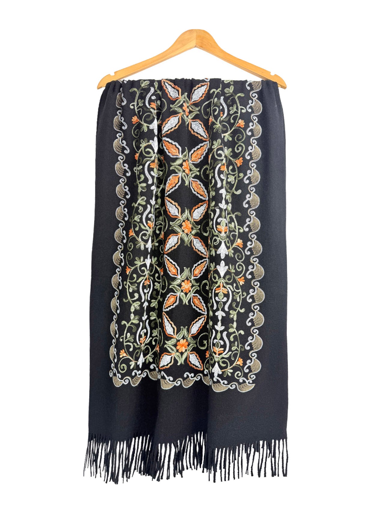 SF25185-228 Floral Pattern Embroidered Scarf with Tassels
