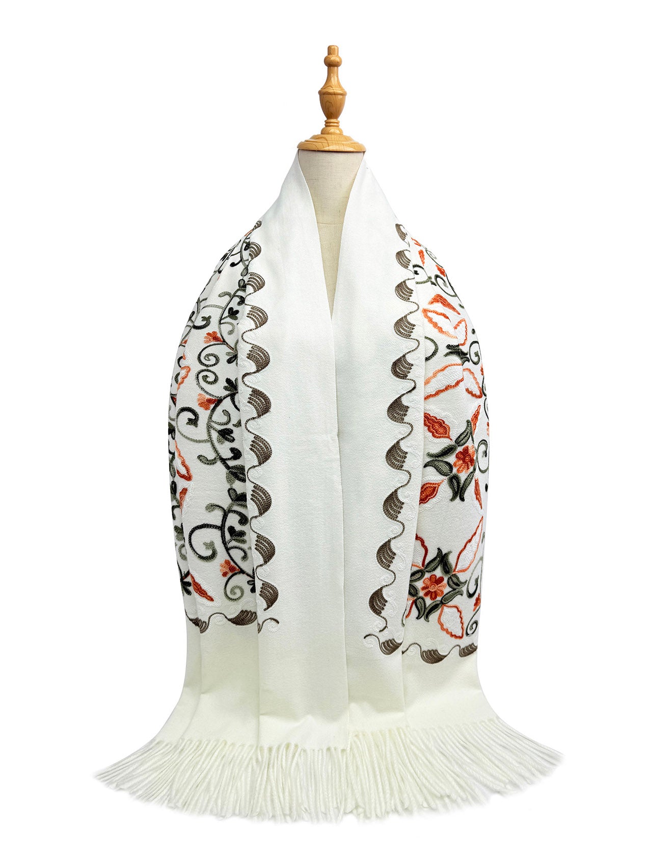 SF25185-228 Floral Pattern Embroidered Scarf with Tassels
