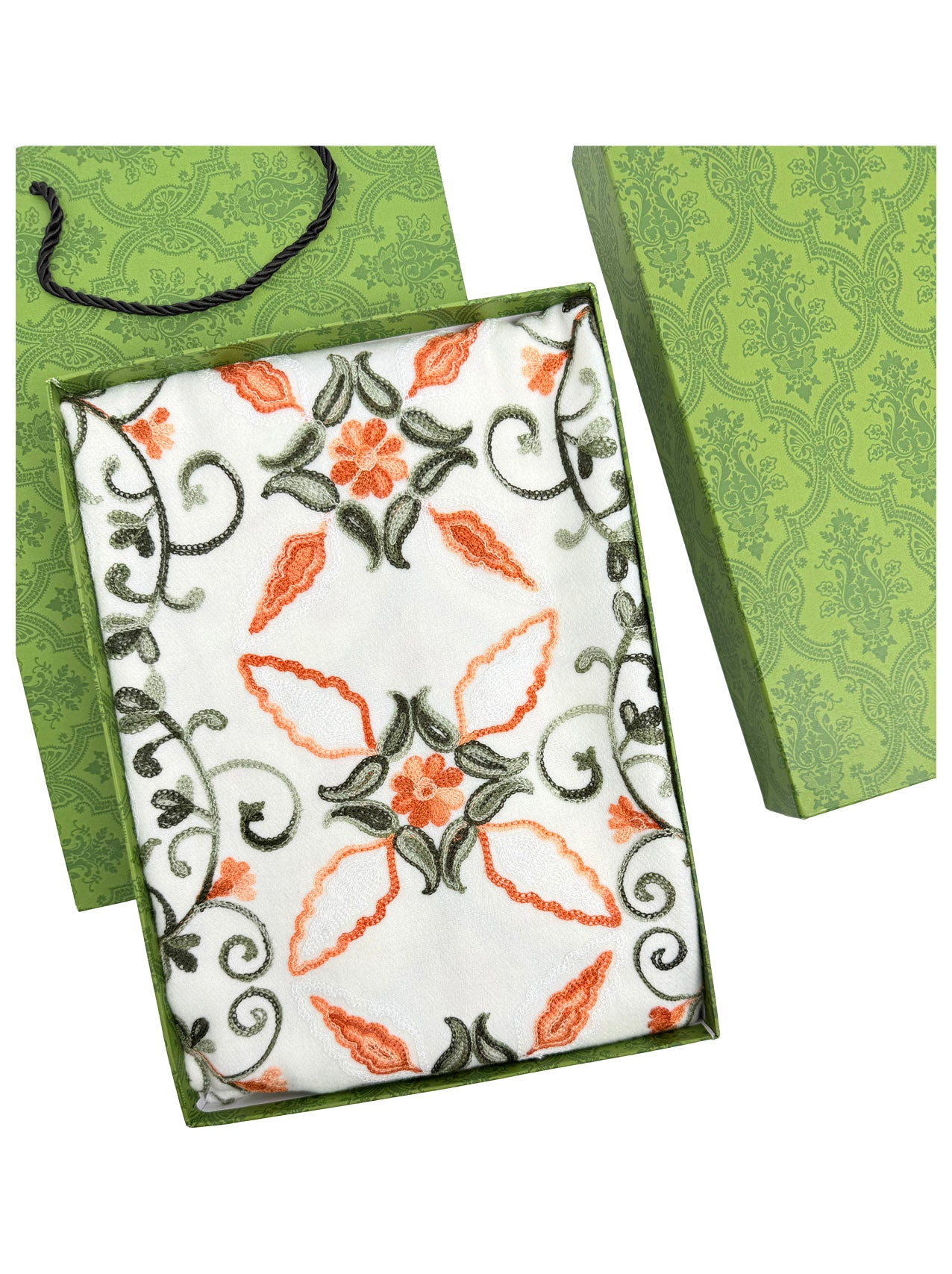 SF25185-228 Floral Pattern Embroidered Scarf with Tassels