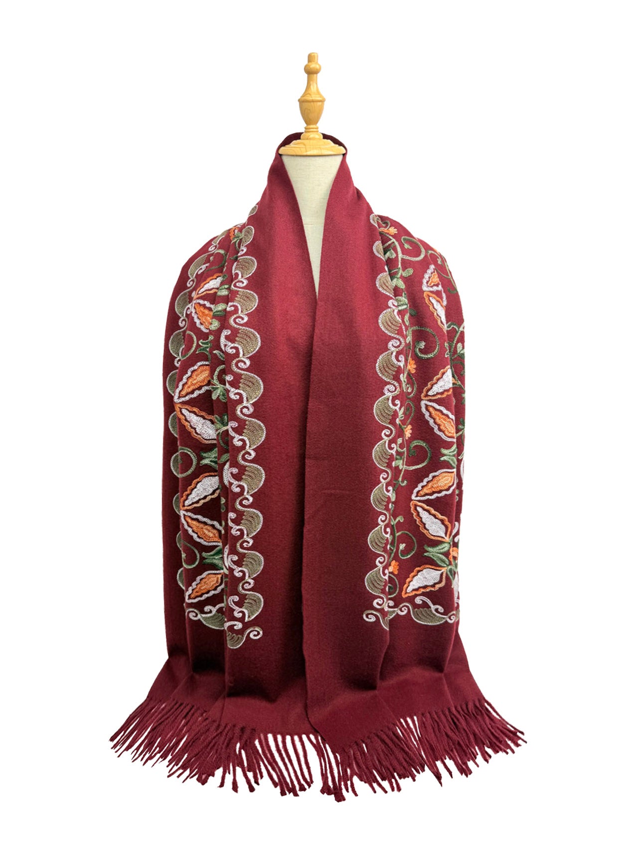 SF25185-228 Floral Pattern Embroidered Scarf with Tassels