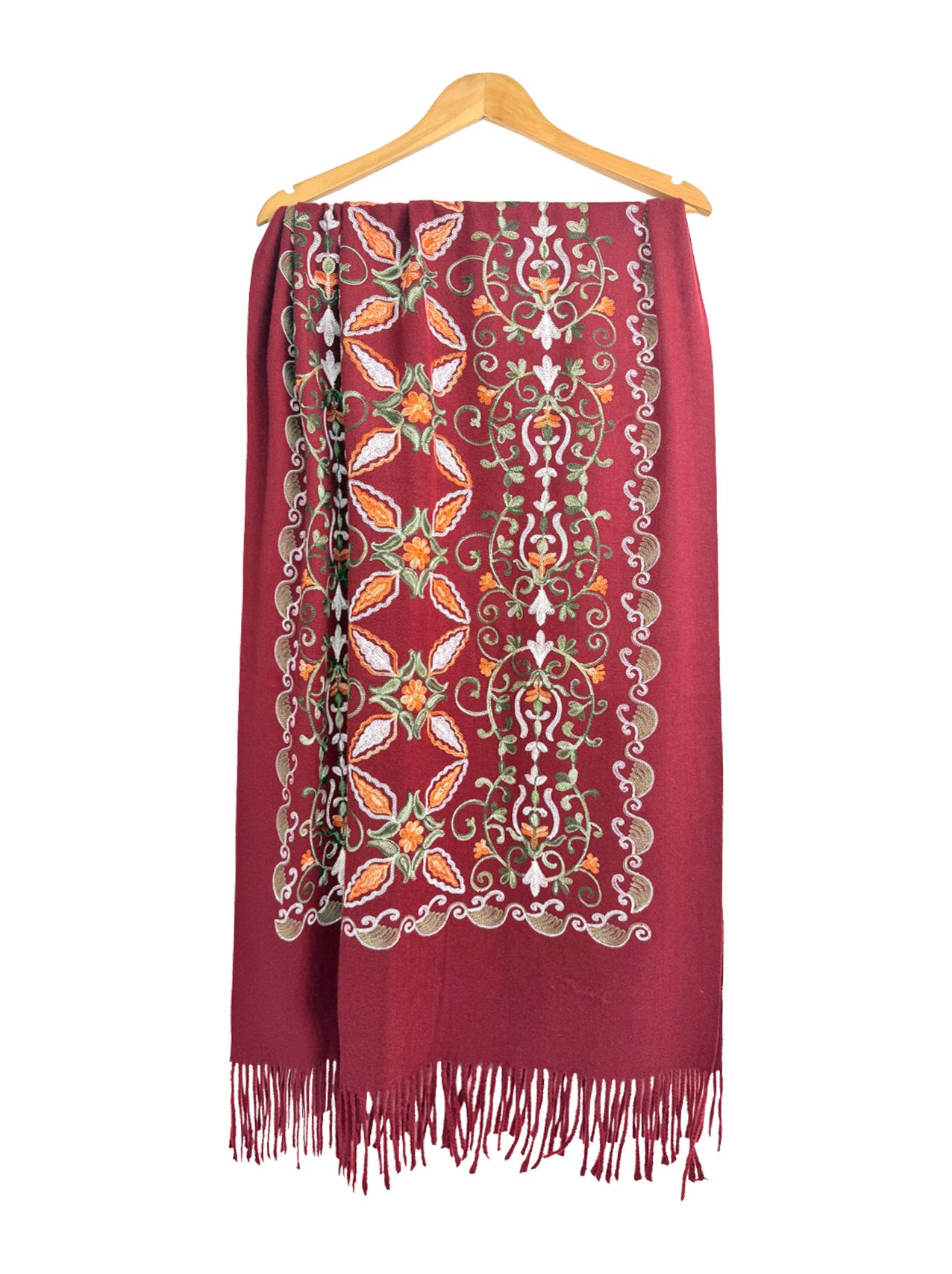 SF25185-228 Floral Pattern Embroidered Scarf with Tassels