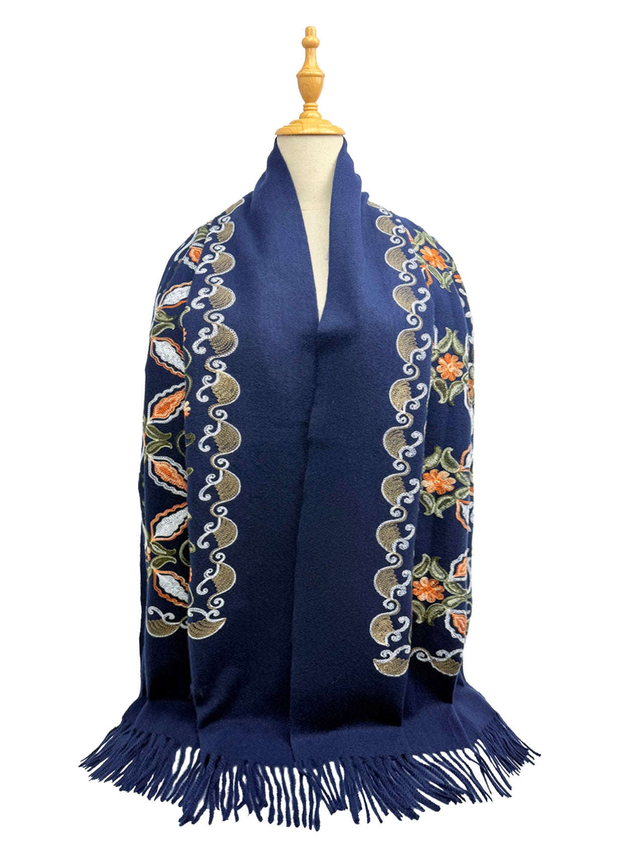 SF25185-228 Floral Pattern Embroidered Scarf with Tassels