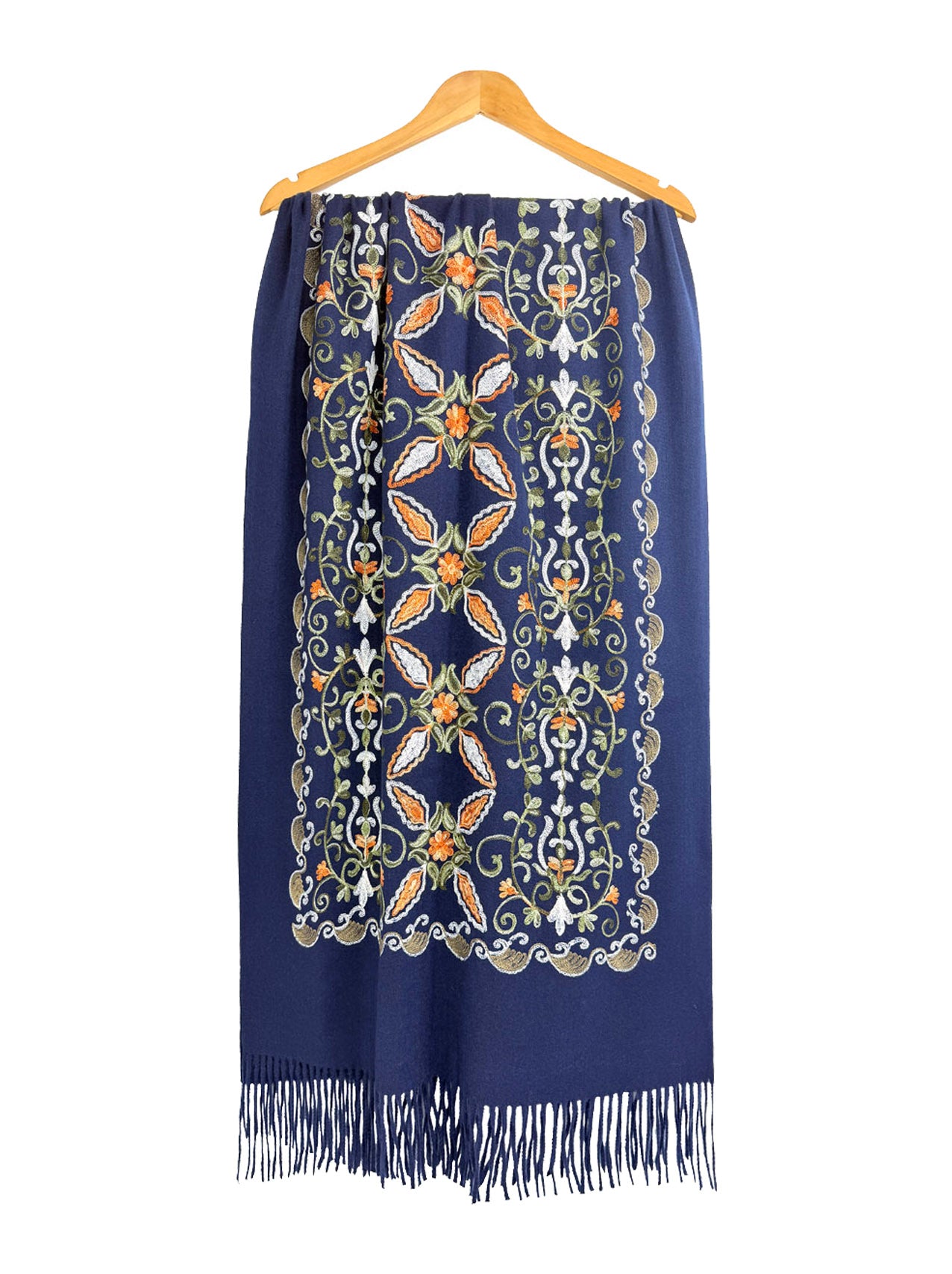 SF25185-228 Floral Pattern Embroidered Scarf with Tassels