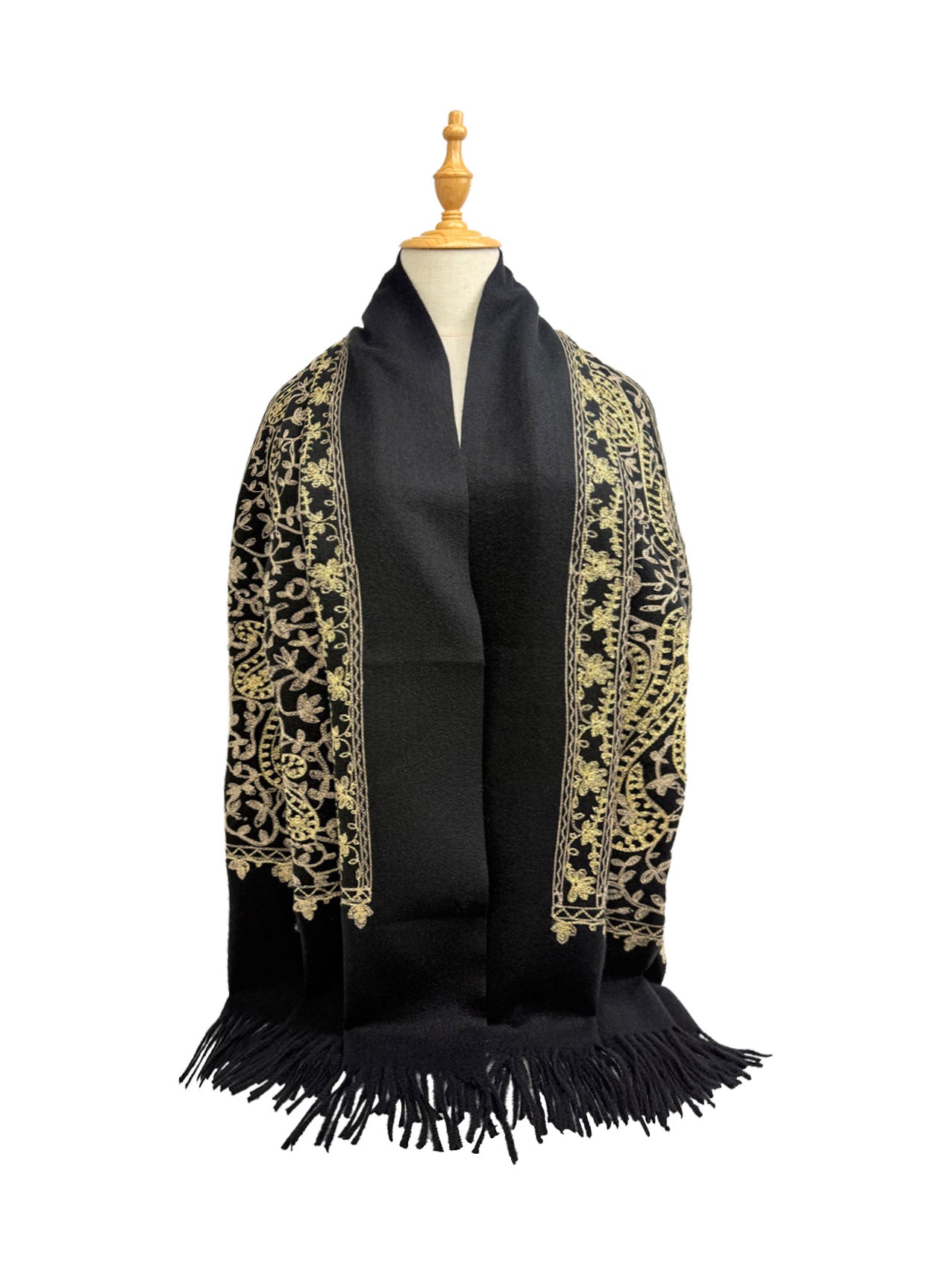 SF25185-229 Golden Embroidered Paisley Printing Scarf with Tassels