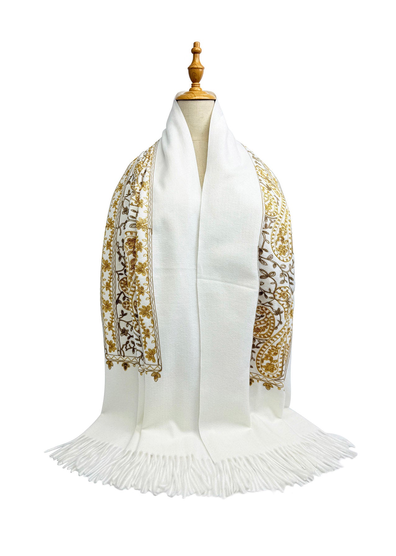 SF25185-229 Golden Embroidered Paisley Printing Scarf with Tassels