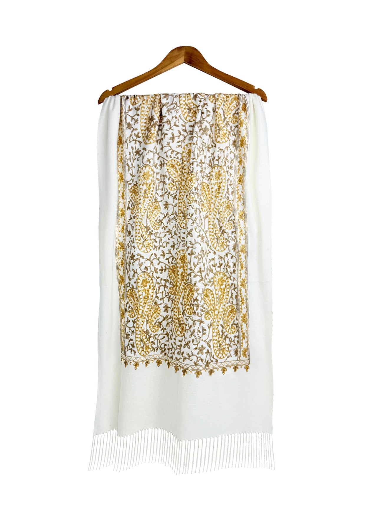 SF25185-229 Golden Embroidered Paisley Printing Scarf with Tassels