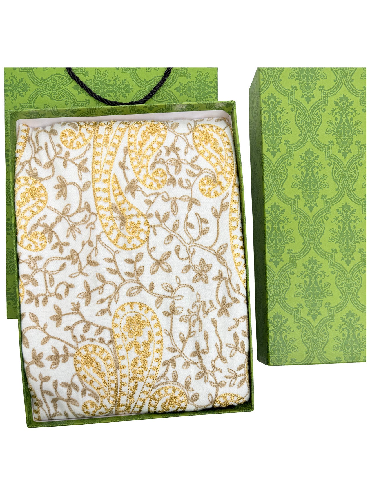SF25185-229 Golden Embroidered Paisley Printing Scarf with Tassels