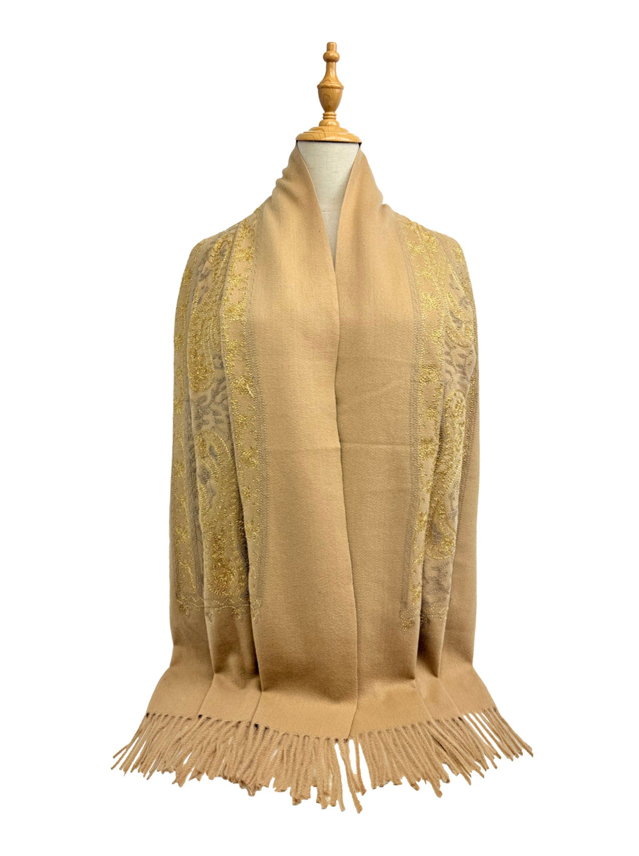 SF25185-229 Golden Embroidered Paisley Printing Scarf with Tassels