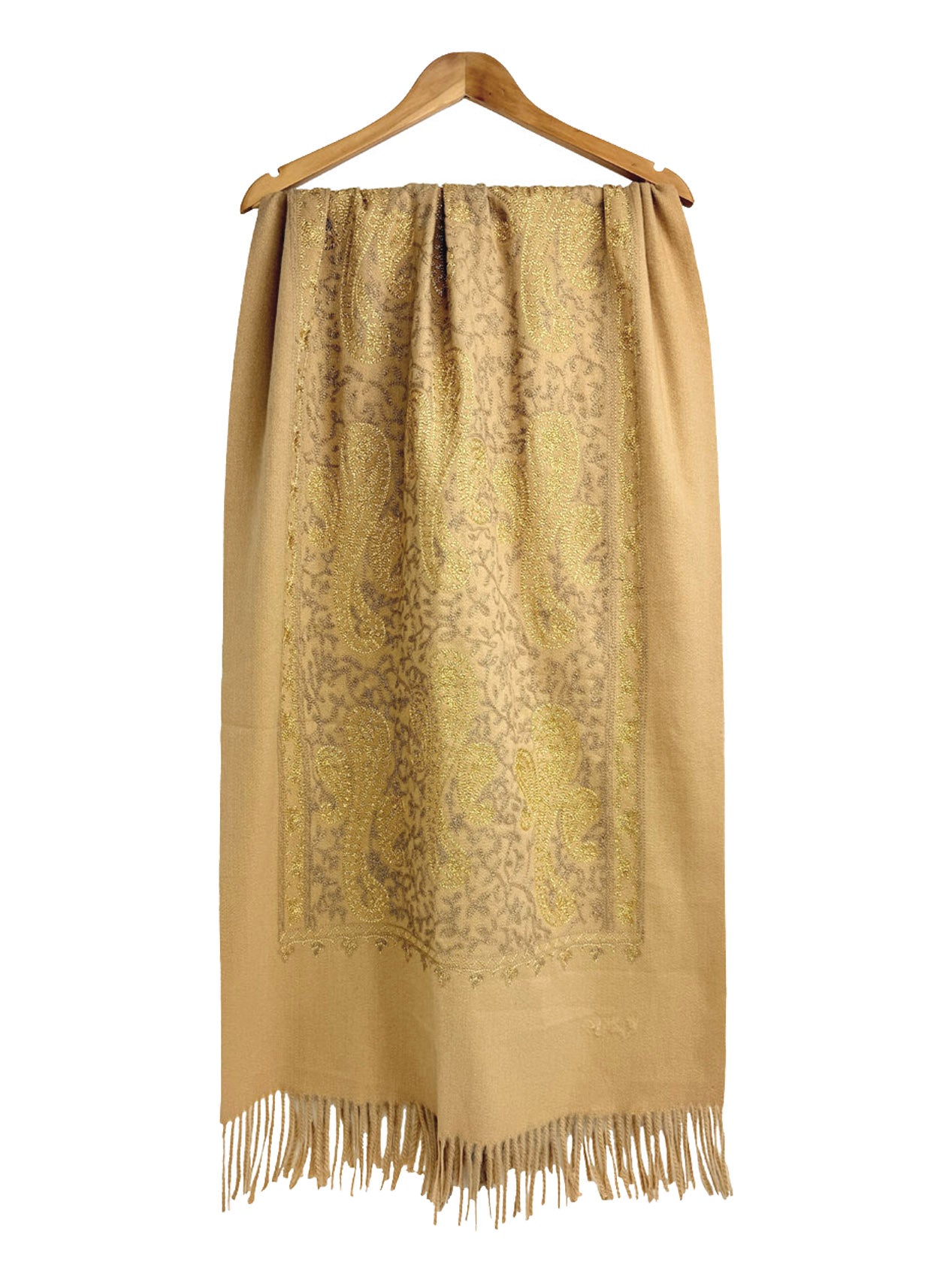 SF25185-229 Golden Embroidered Paisley Printing Scarf with Tassels