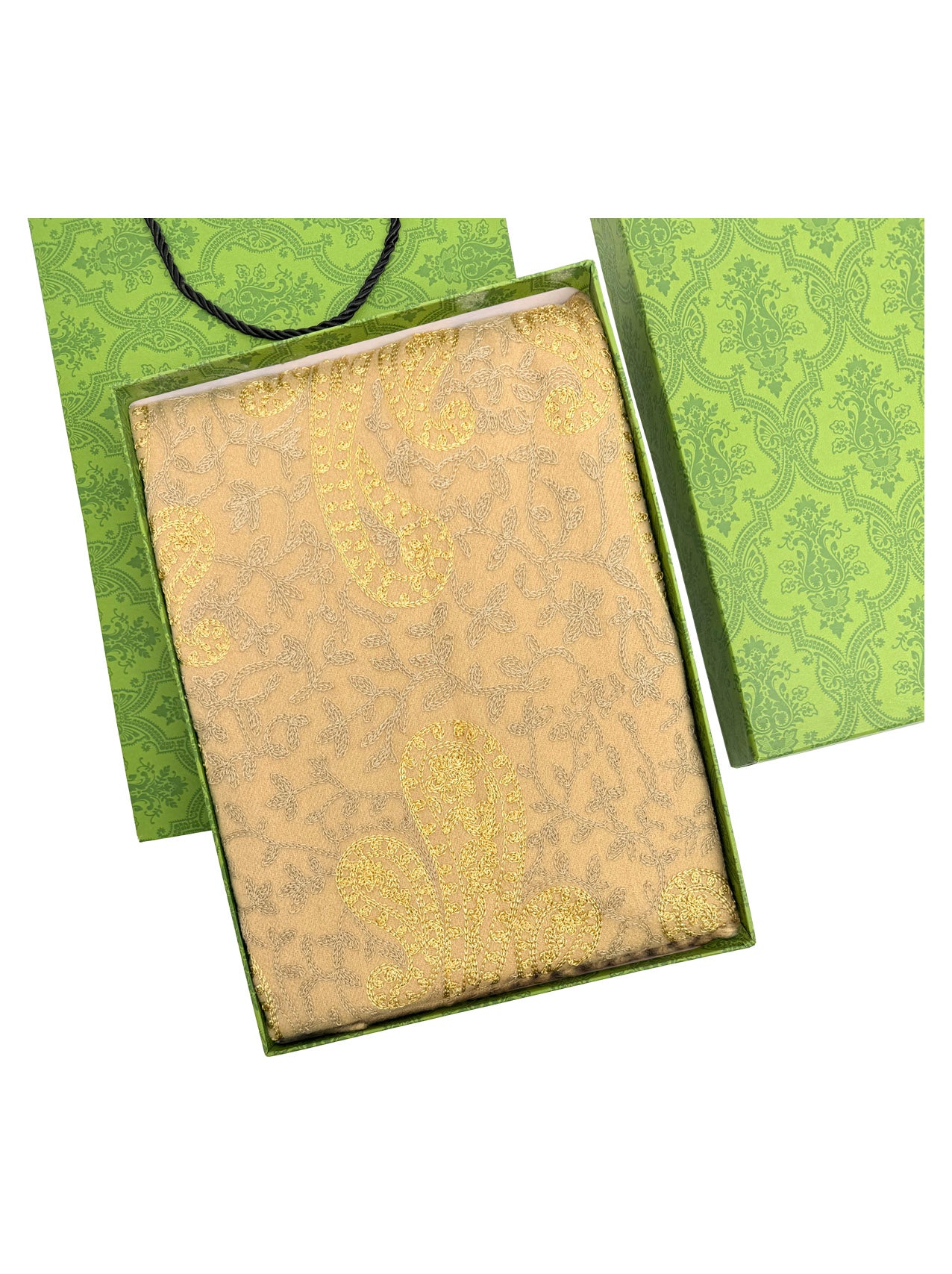 SF25185-229 Golden Embroidered Paisley Printing Scarf with Tassels